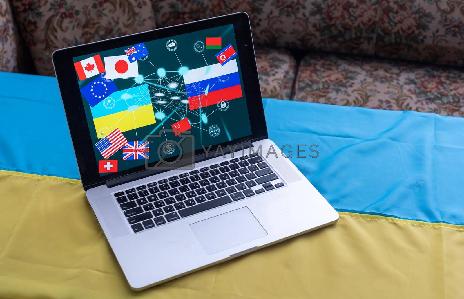 Royalty free image of stop war and patriot. laptop, flag of ukraine by Andelov13