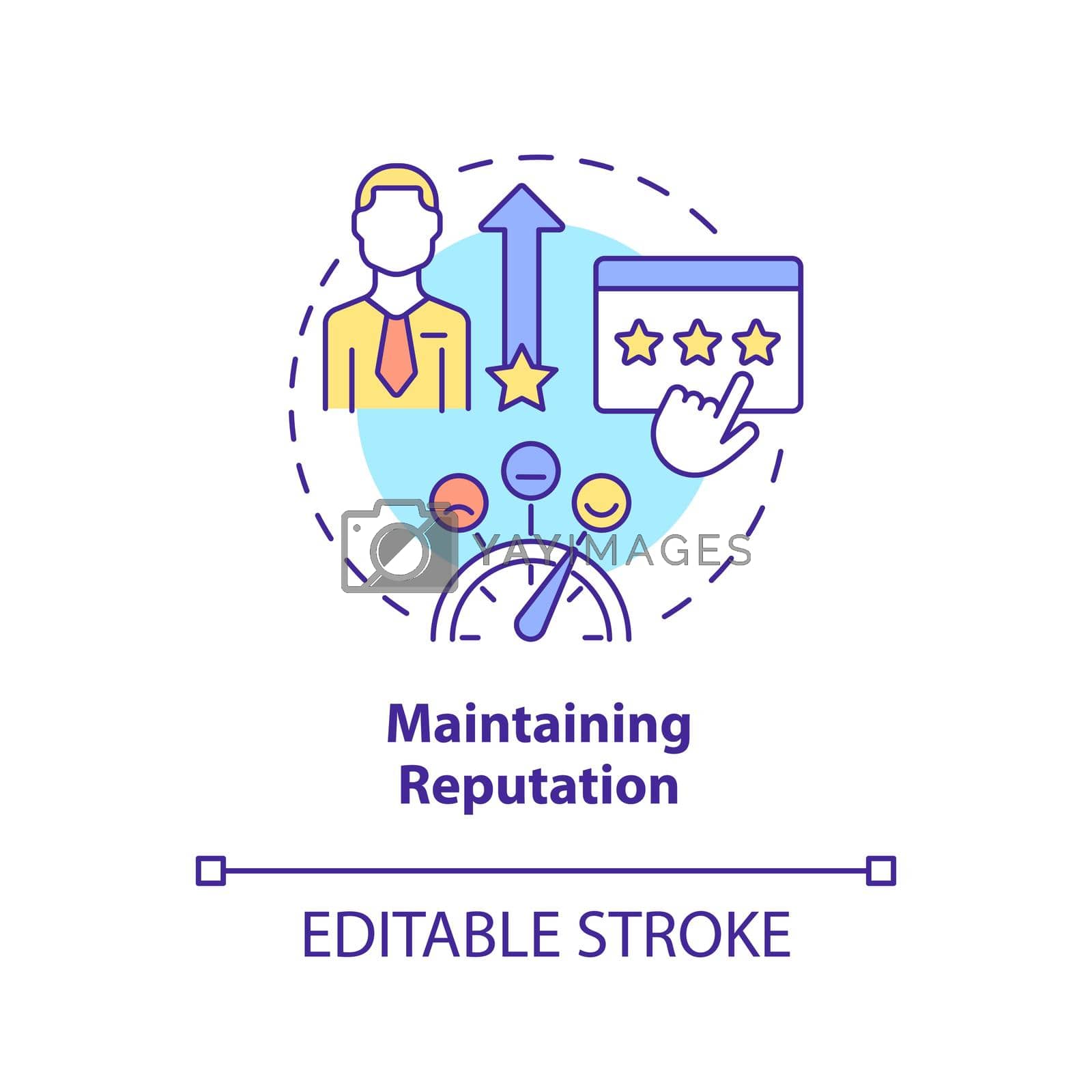 Maintaining reputation concept icon. Basic problem of startup abstract idea thin line illustration. Positive reviews. Isolated outline drawing. Editable stroke. Arial, Myriad Pro-Bold fonts used