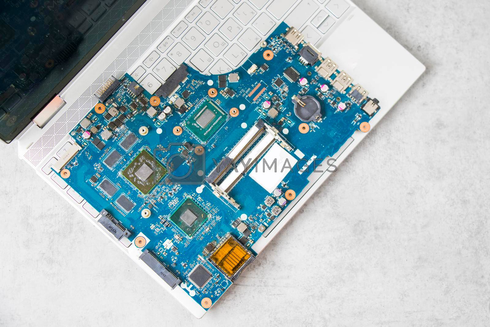Electronic motherboard, isometric processor microchip, motherboard parts and laptop notebook , digital communication, people and technologies, digital life