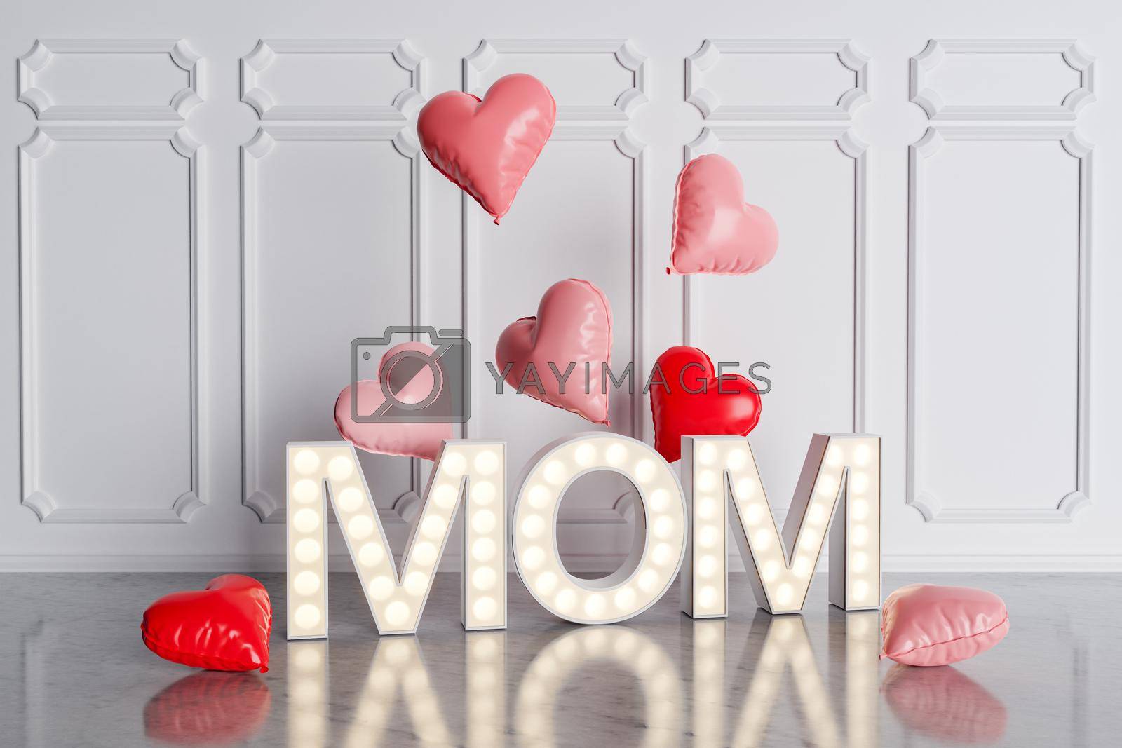 Royalty free image of MOM light sign with hearts balloons around by asolano