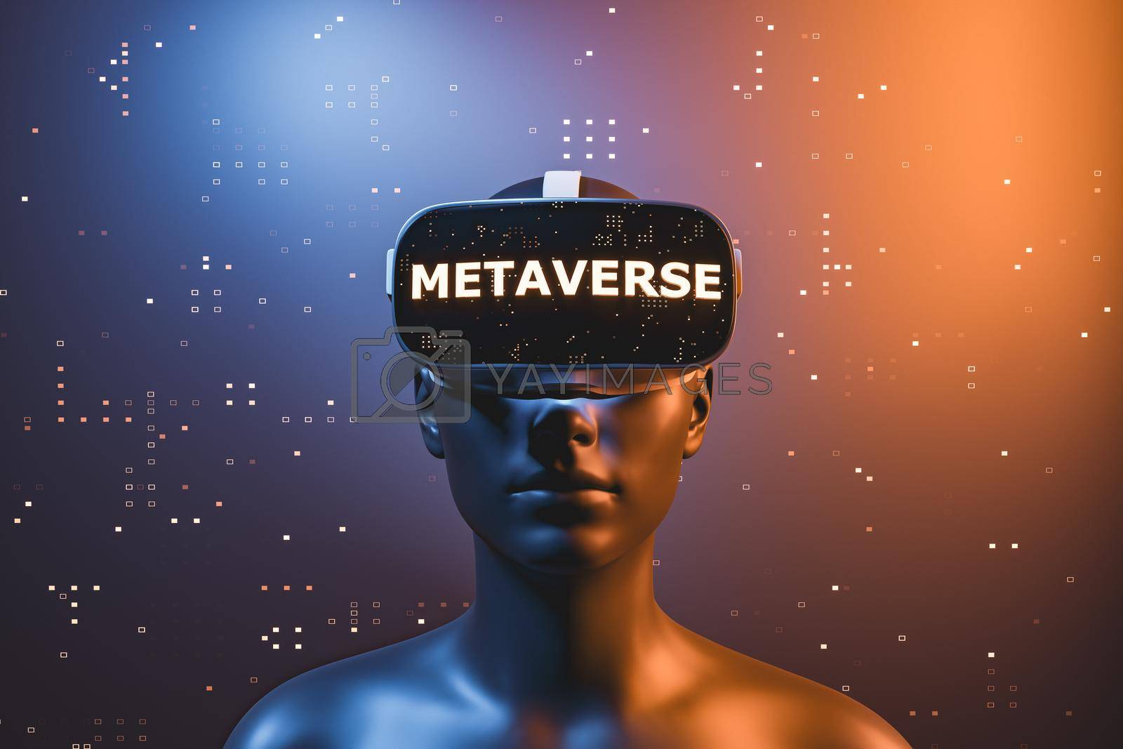 Royalty free image of girl with virtual reality glasses with the word METAVERSE by asolano