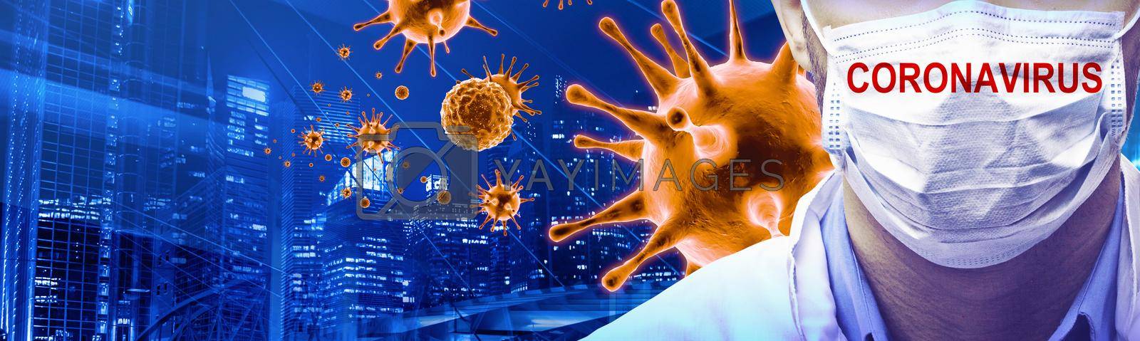 Royalty free image of Young doctor against new Coronavirus 2019-nCoV infection. 3D illustration by Taut