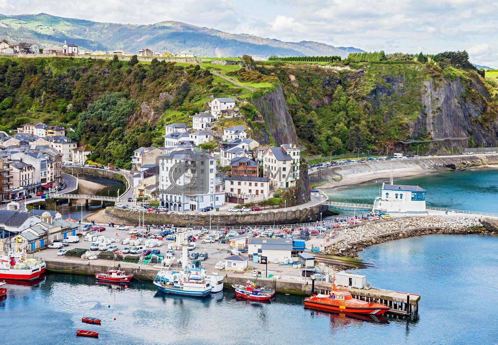 LUARCA, SPAIN - APRIL 25, 2015 - Seaport of Luarca, view from above