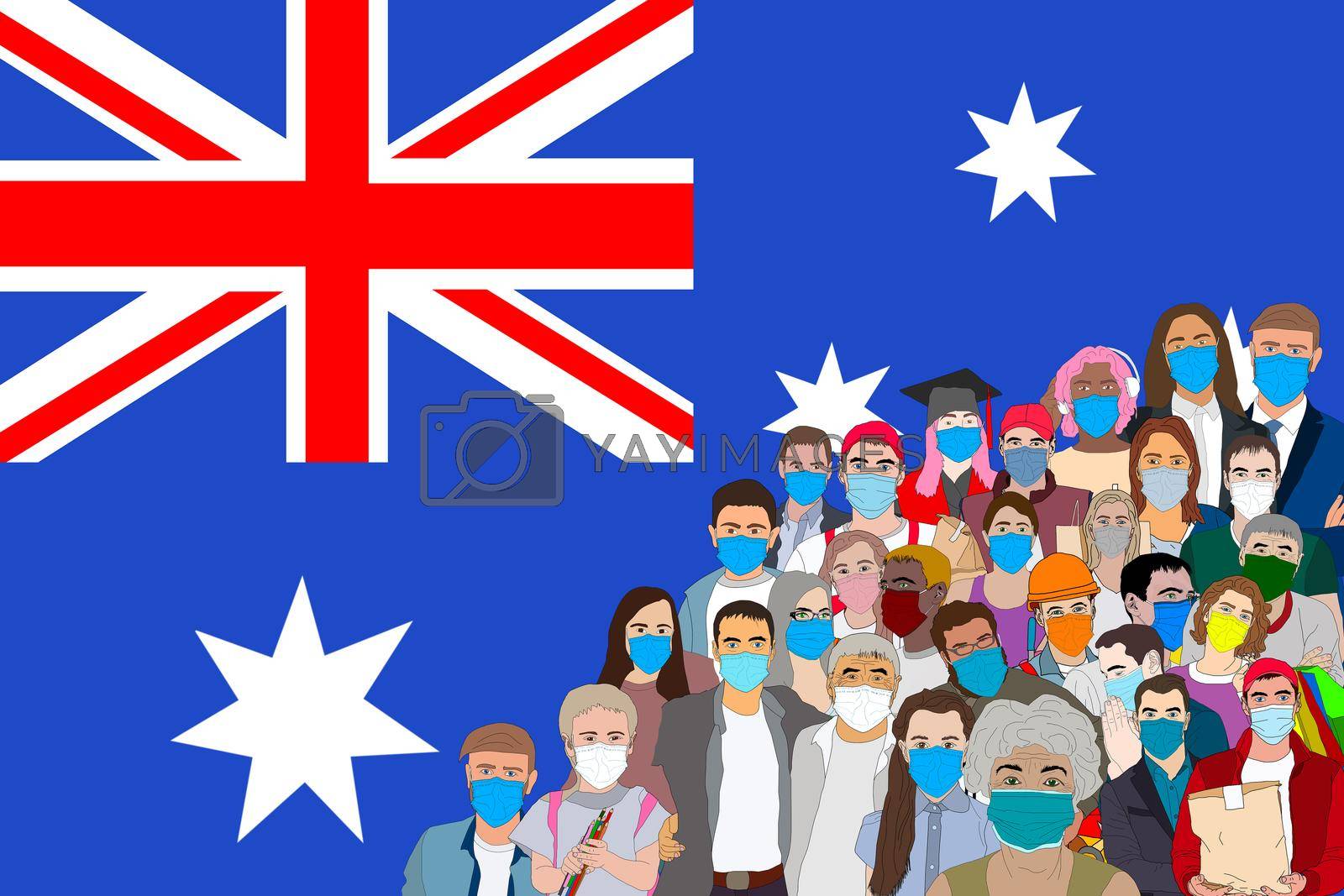 People Group Silhouette Crowd Hold Australia Flag Illustration