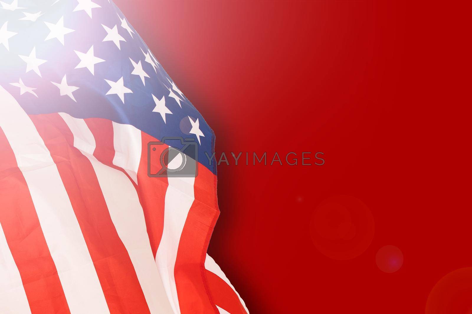 Royalty free image of Fragment of american flag on empty red concrete background. Independence day backdrop by Andelov13