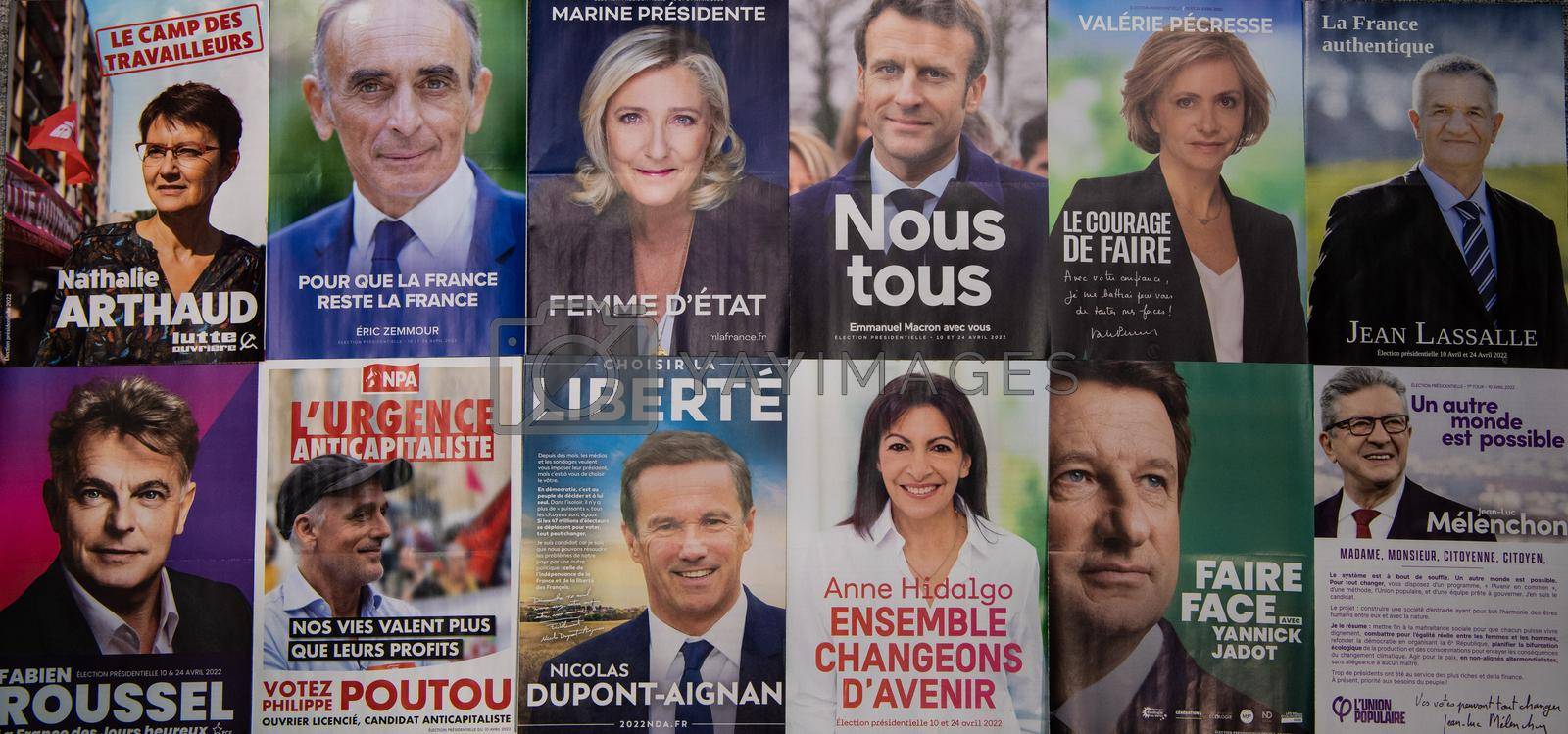 France, Paris, April 2022, The Twelve Professions of Faith for the 2022 presidential campaign in France, High quality photo