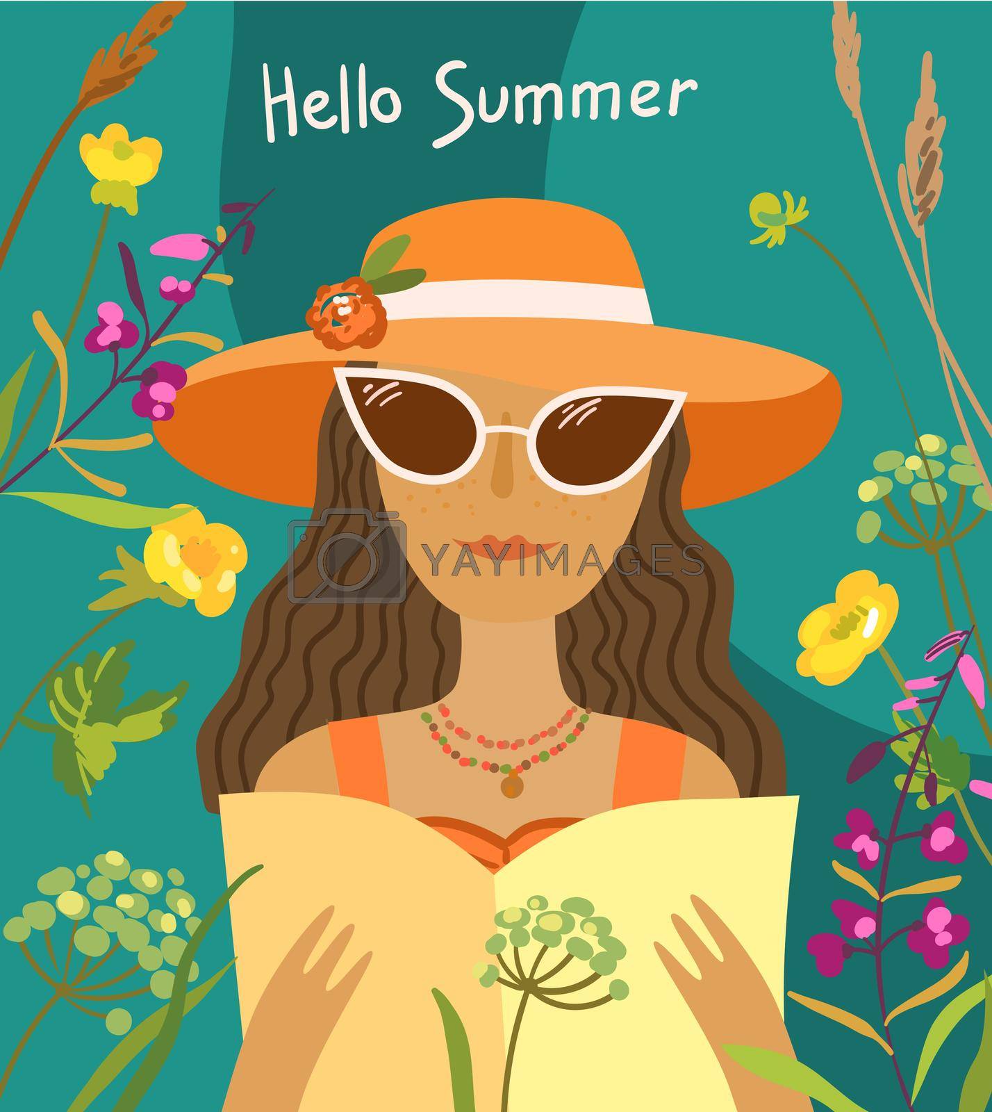 Royalty free image of Woman in hat and sunglasses. Beautiful illustration about summer. by steshnikova