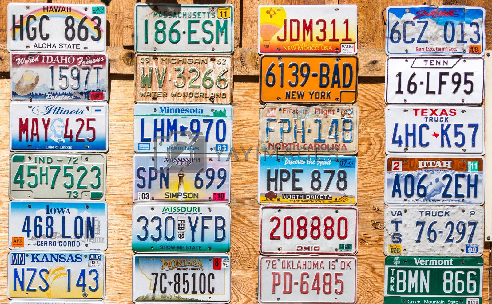 KANAB, UTAH, USA - MAY 25, 2015: License Plates Collage in public place in Kanab Utah USA
