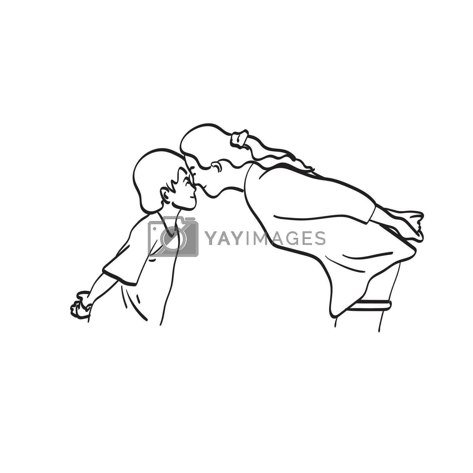 line art mother touch forehead enjoy close tender moment with son illustration vector hand drawn isolated on white background