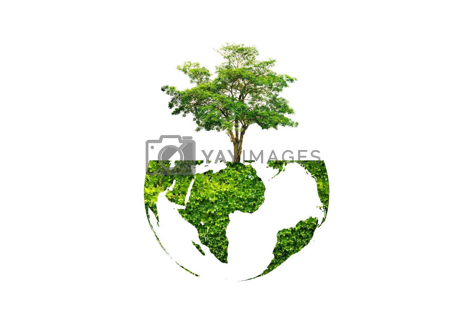 earth day tree on green earth on white isolate background