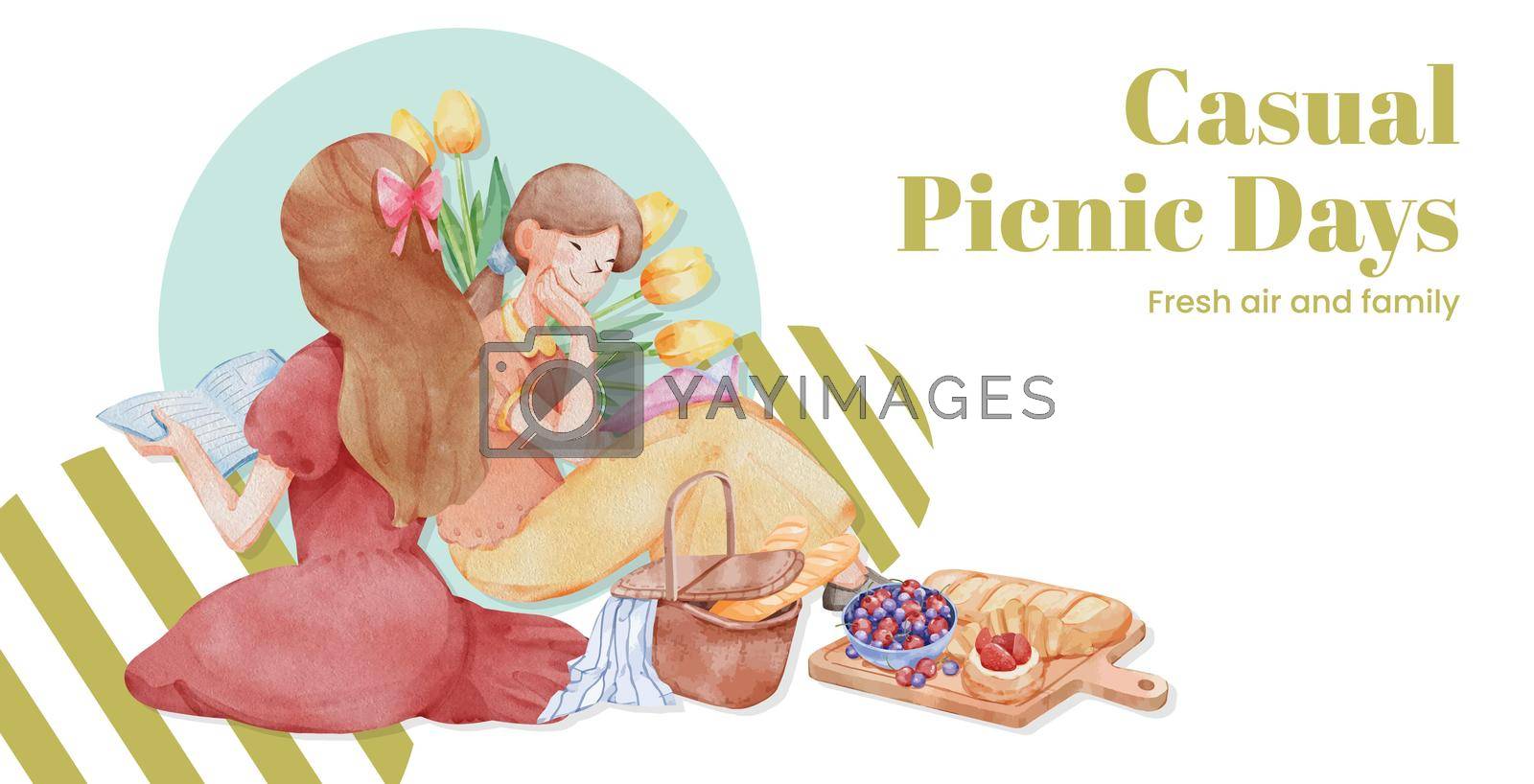 Royalty free image of Billboard template with picnic day concept,watercolor style by Photographeeasia