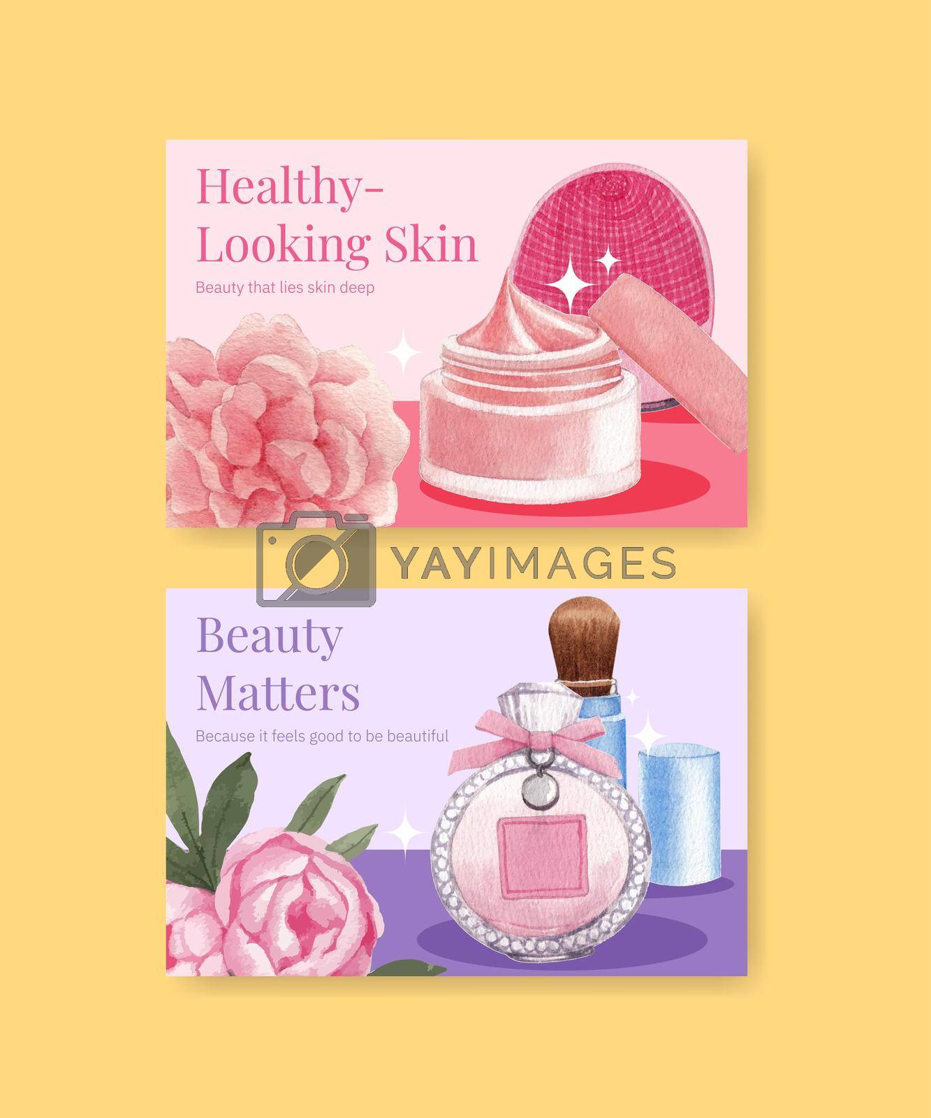 Facebook template with skin care beauty concept,watercolor style
