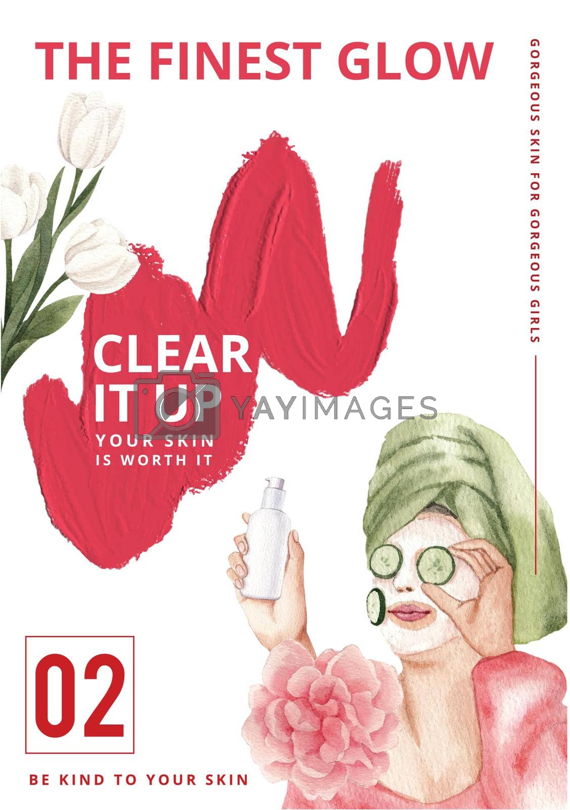 Poster template with skin care beauty concept,watercolor style
