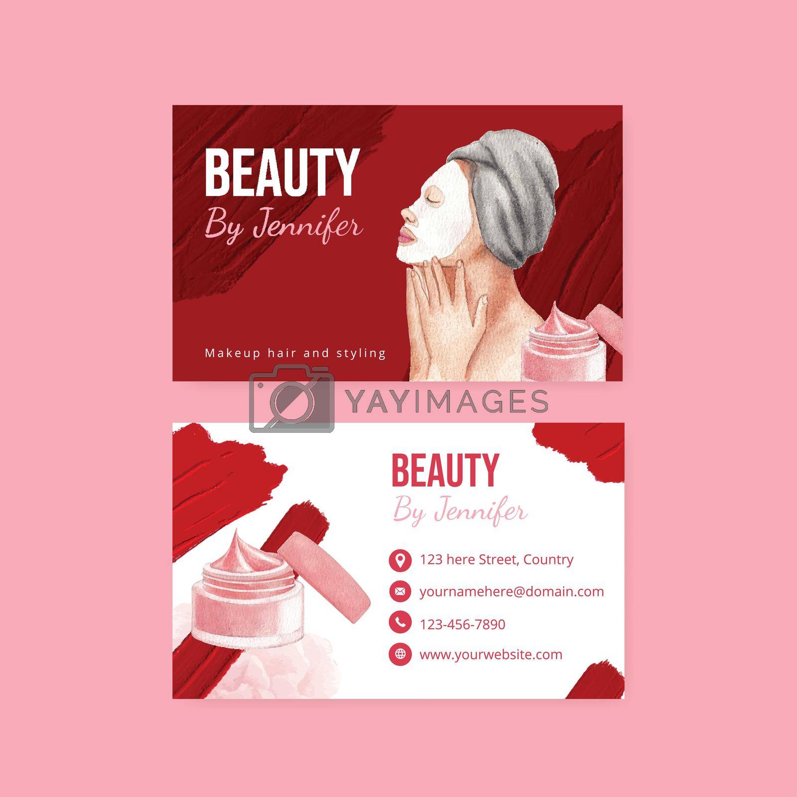 Name card template with skin care beauty concept,watercolor style
