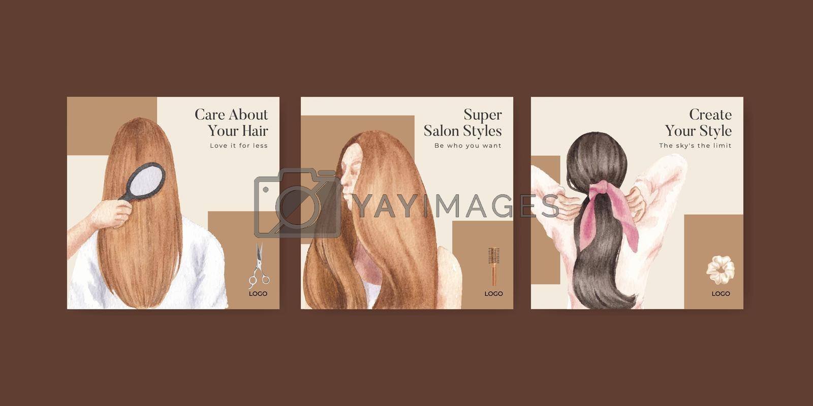 Banner template with salon hair beauty concept,watercolor style
