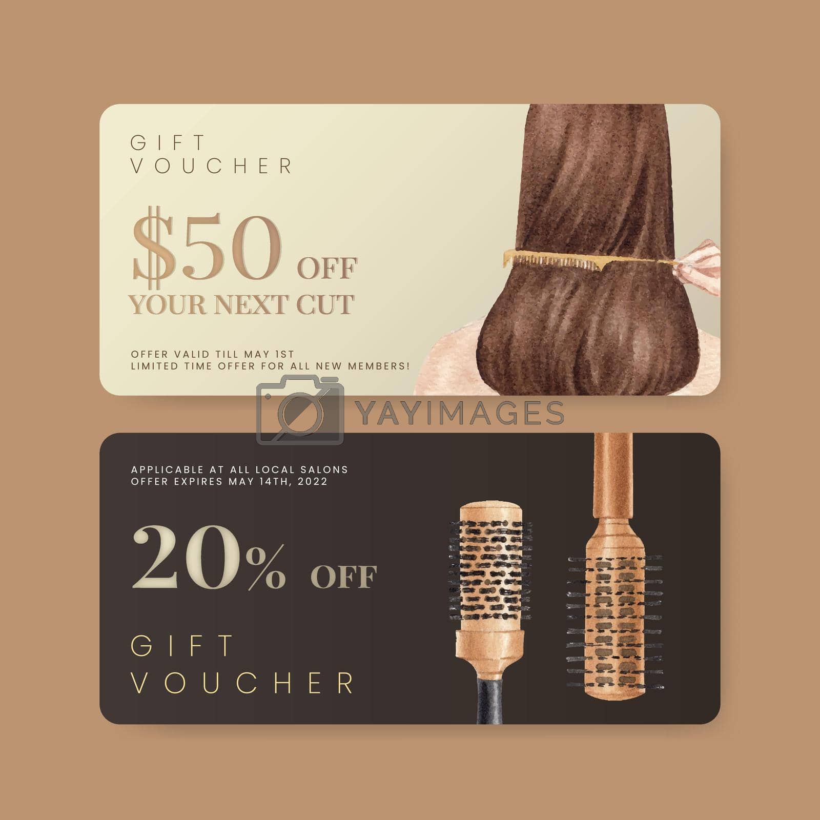 Voucher template with salon hair beauty concept,watercolor style
