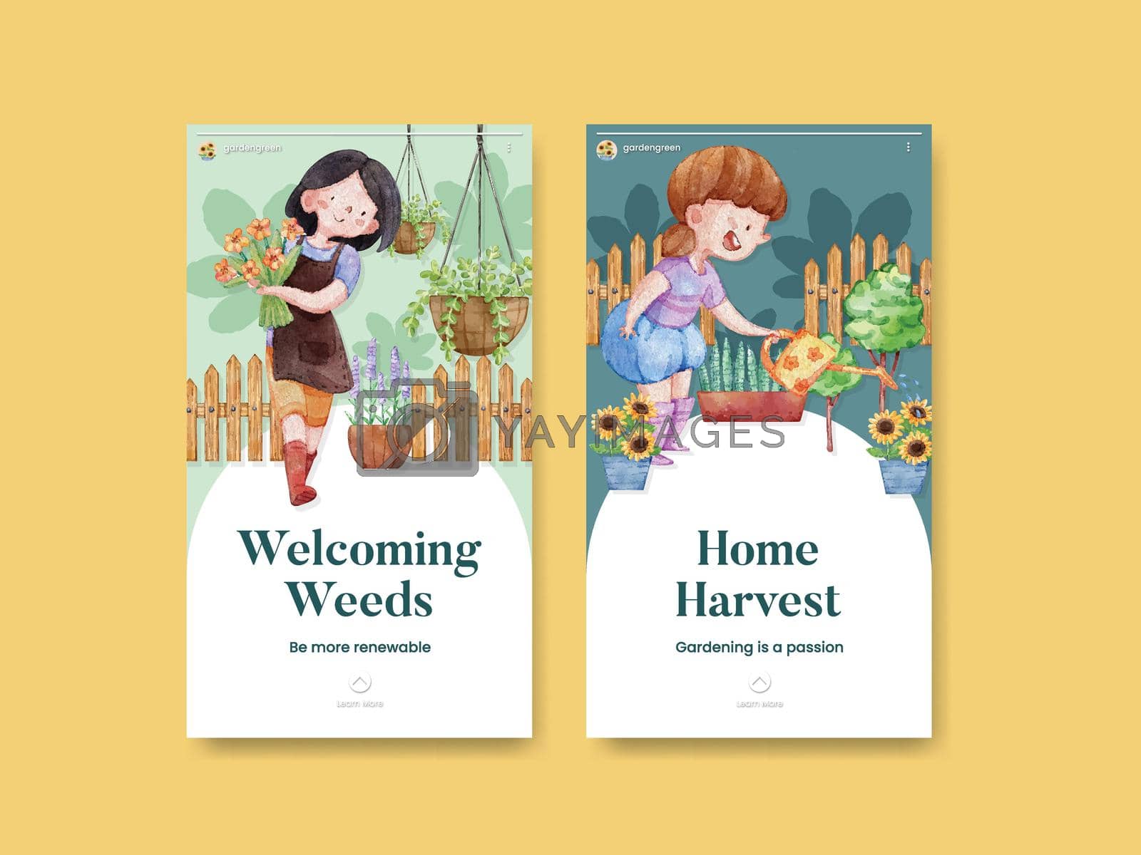 Royalty free image of Instagram template with gardening home concept,watercolor style by Photographeeasia