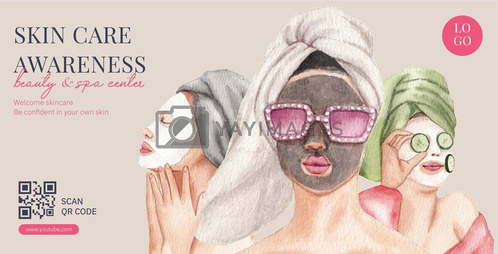 Billboard template with skin care beauty concept,watercolor style
