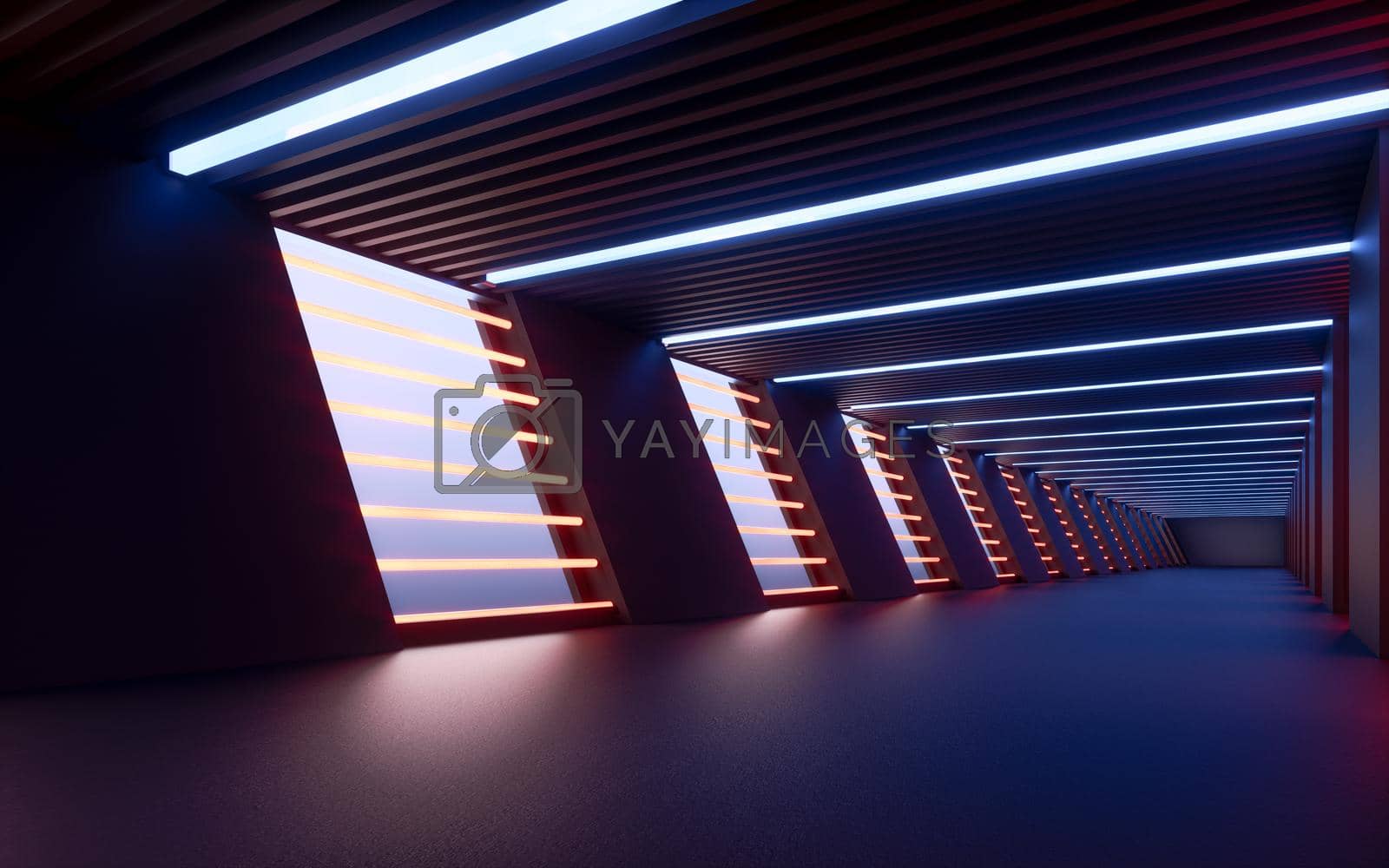 Dark tunnel, futuristic concept, 3d rendering. Computer digital drawing.