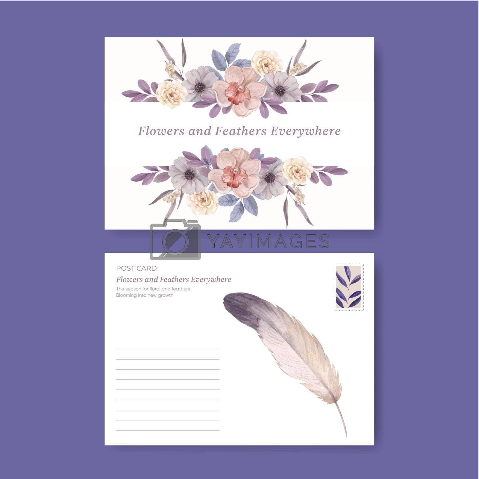 Royalty free image of Postcard template with floral feather boho concept,watercolor style by Photographeeasia