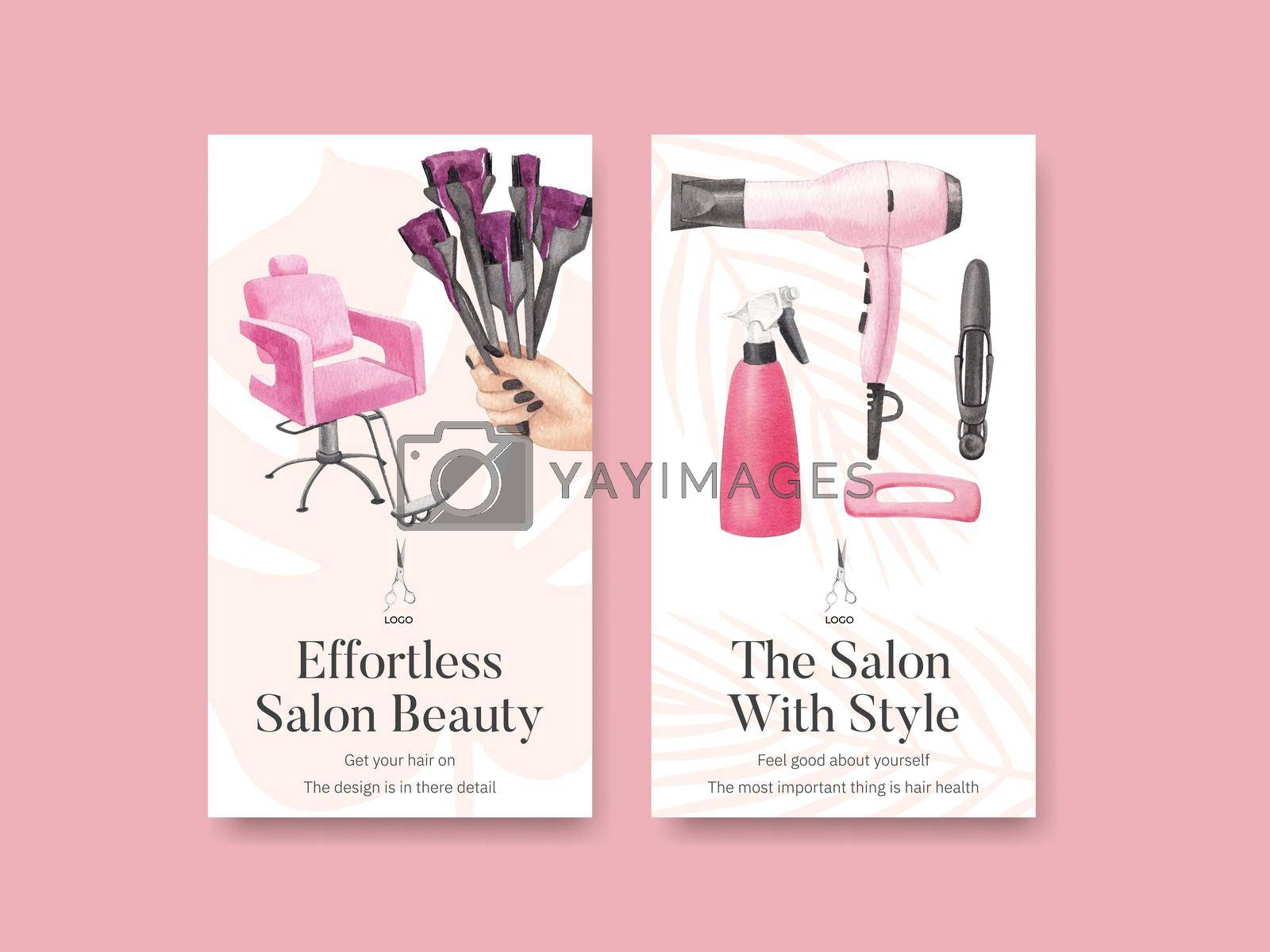 Instagram template with salon hair beauty concept,watercolor style

