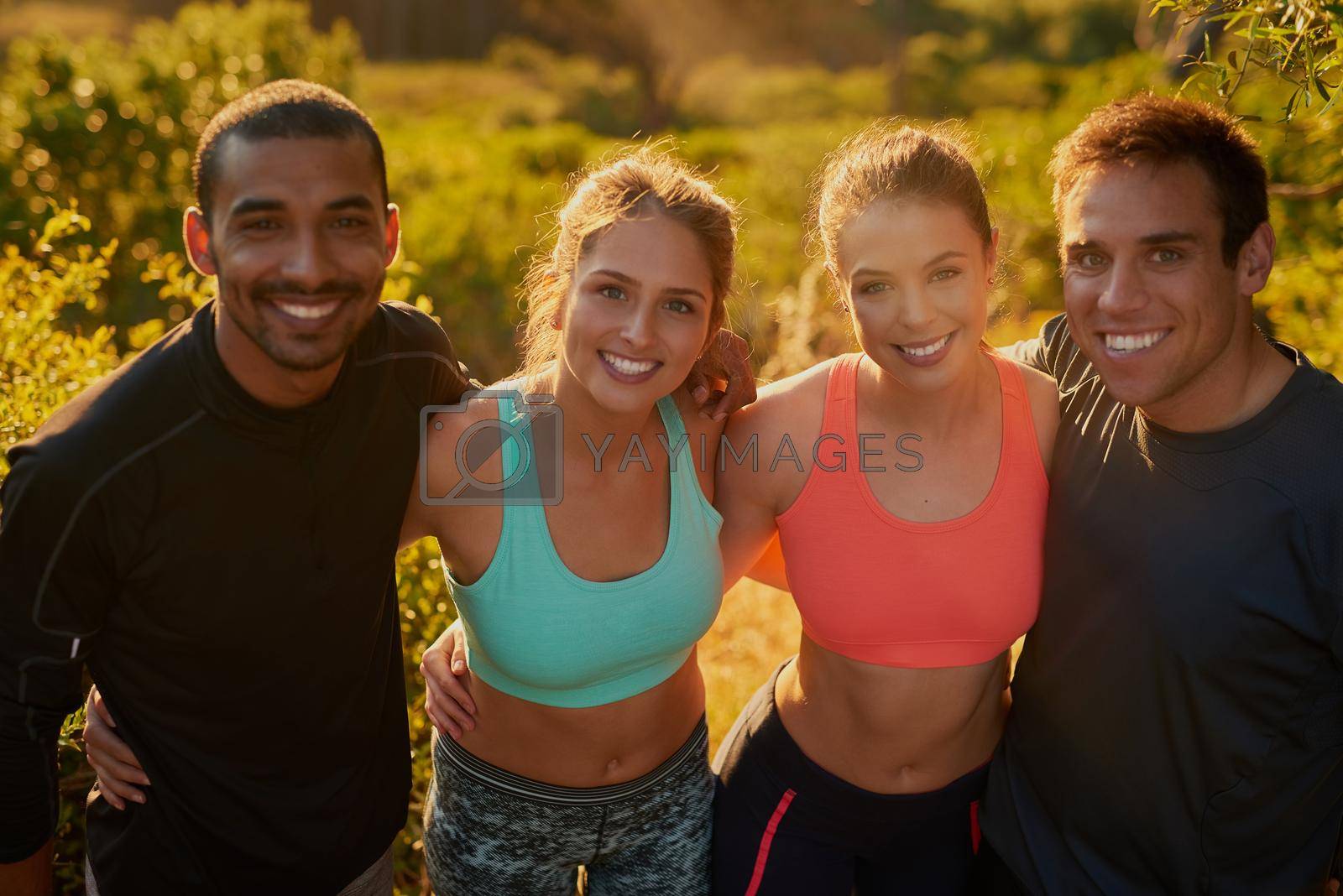 Portrait of a group of friends out for a run.