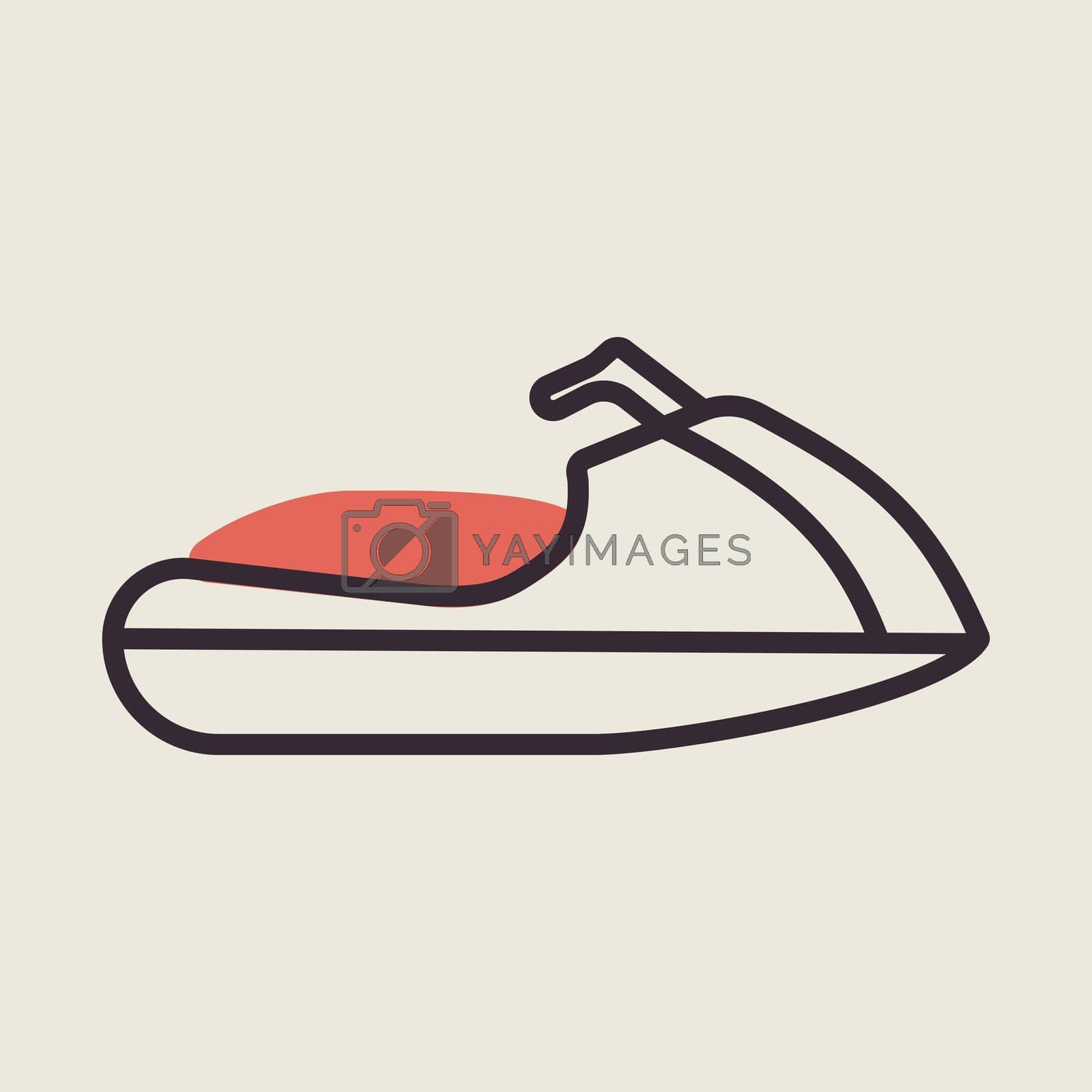 Fast water scooter and boat, luxury boat, water sport vector isolated icon. Graph symbol for travel and tourism web site and apps design, UI