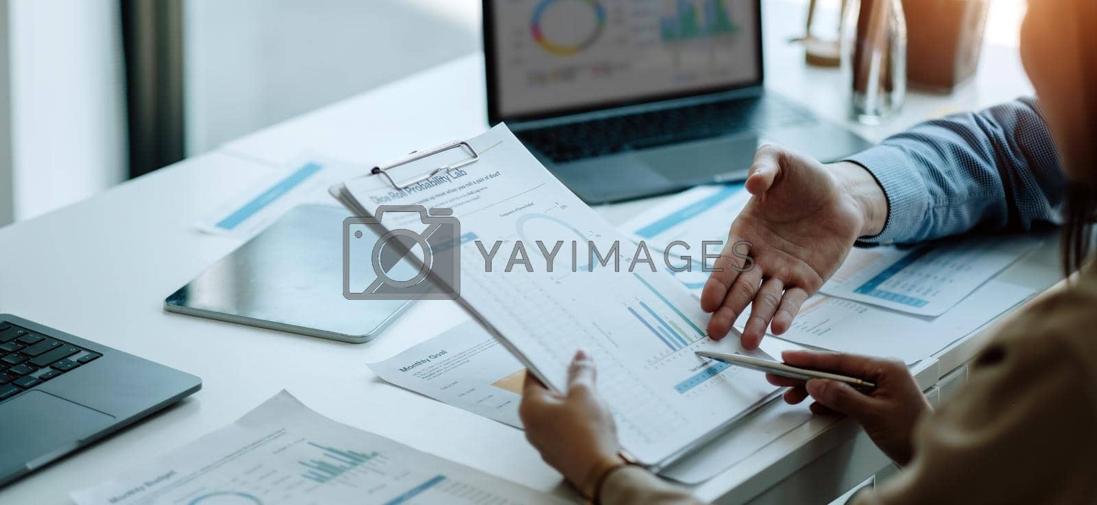 Business People Analyzing Statistics Business Documents, Financial Concept.