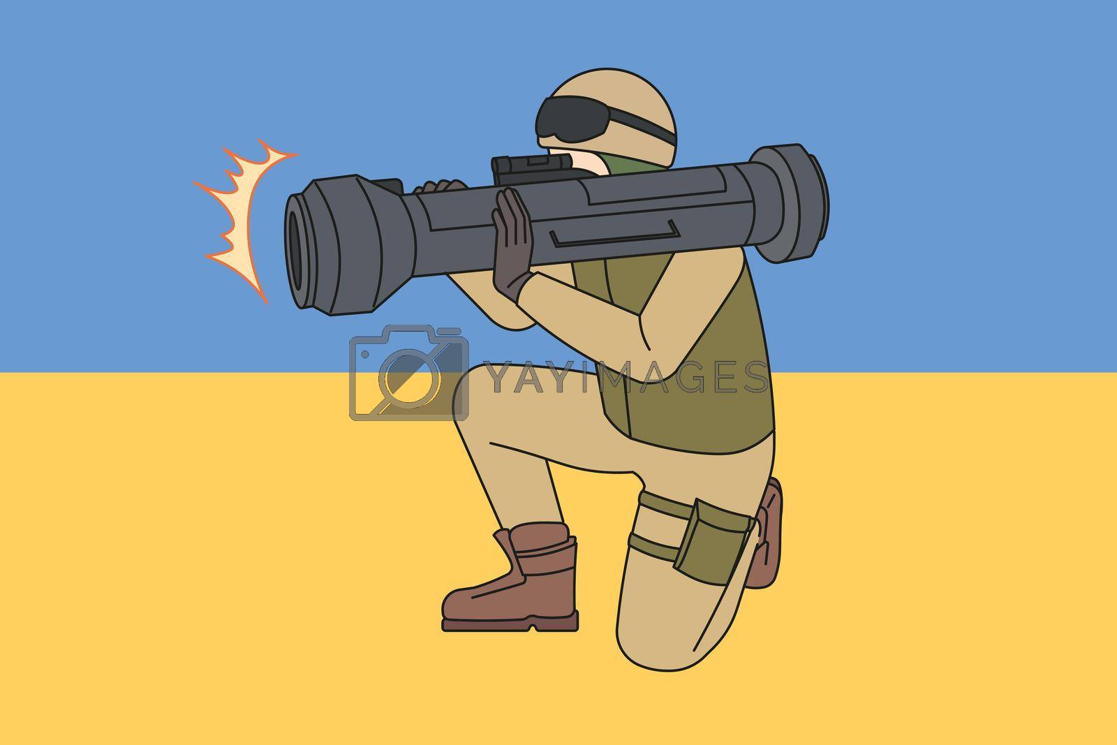 Royalty free image of Soldier with missile weapon on Ukrainian flag isolated by VECTORIUM