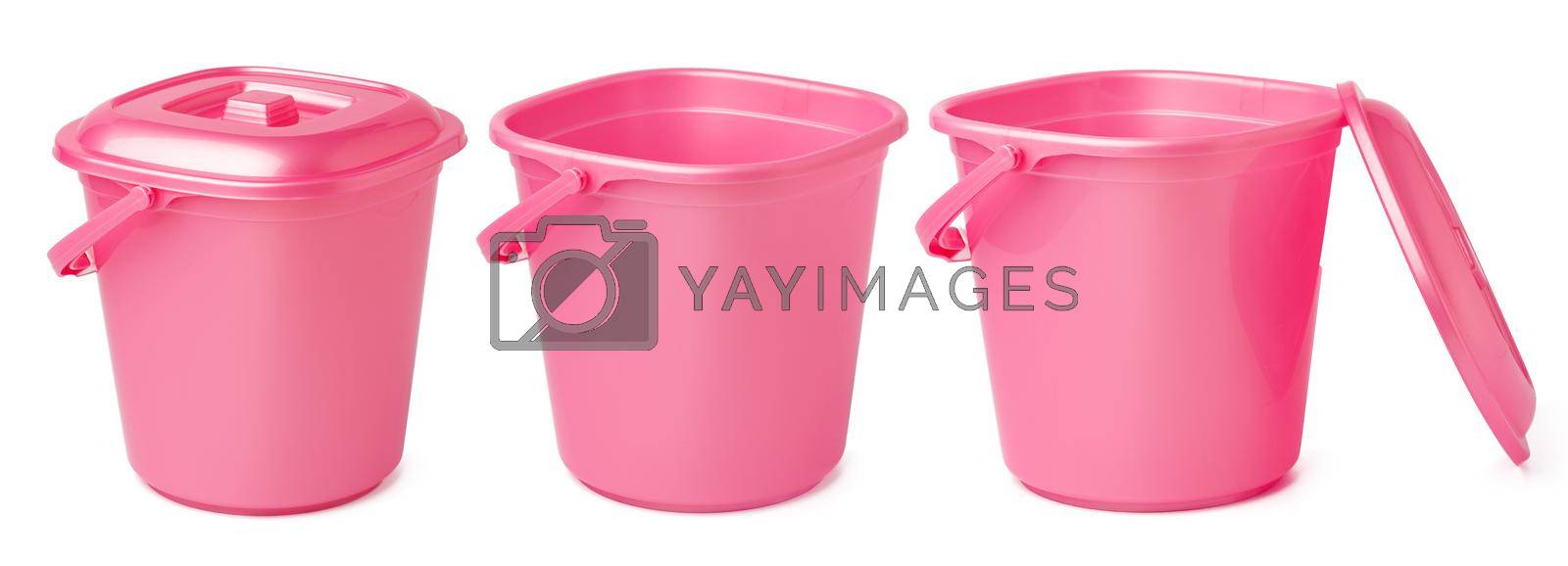 Royalty free image of Plastic bucket with handle isolated on white background by Fabrikasimf