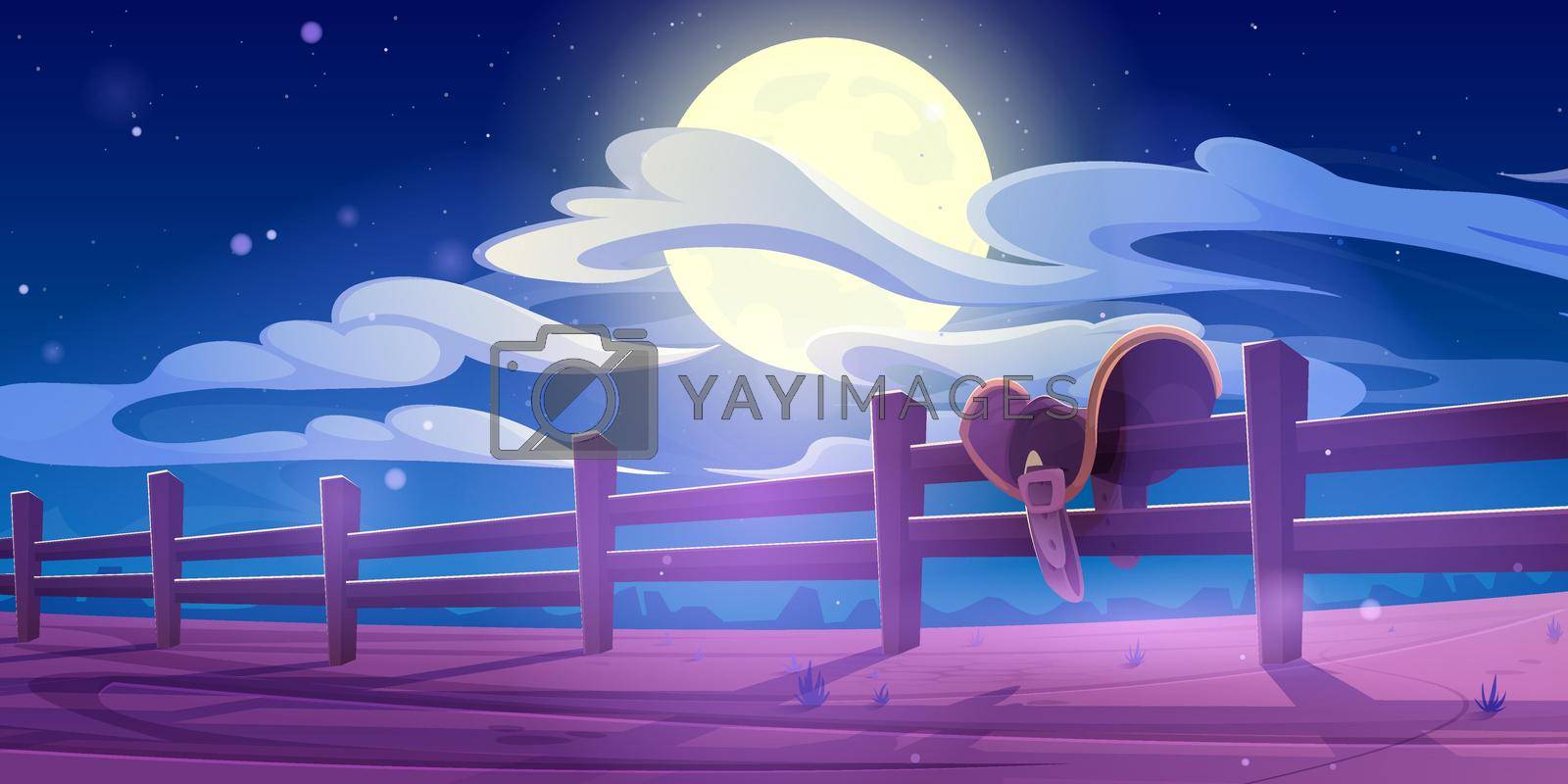 Royalty free image of Western landscape with horse saddle on fence by vectorart