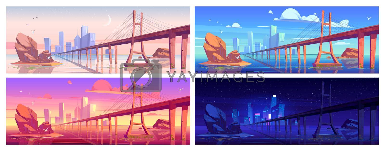 Royalty free image of Lake landscape with bridge at different day time by vectorart