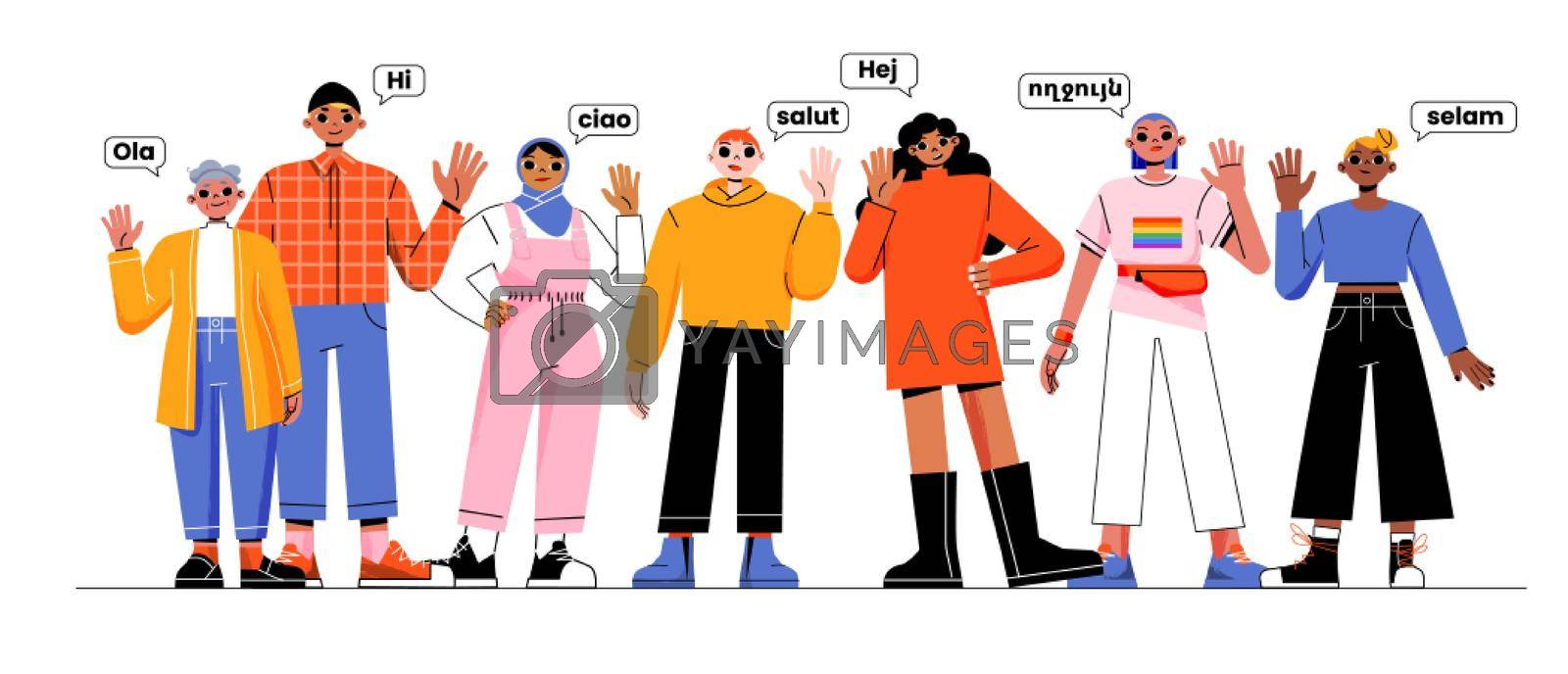 Royalty free image of Diverse people group say hello on foreign language by vectorart