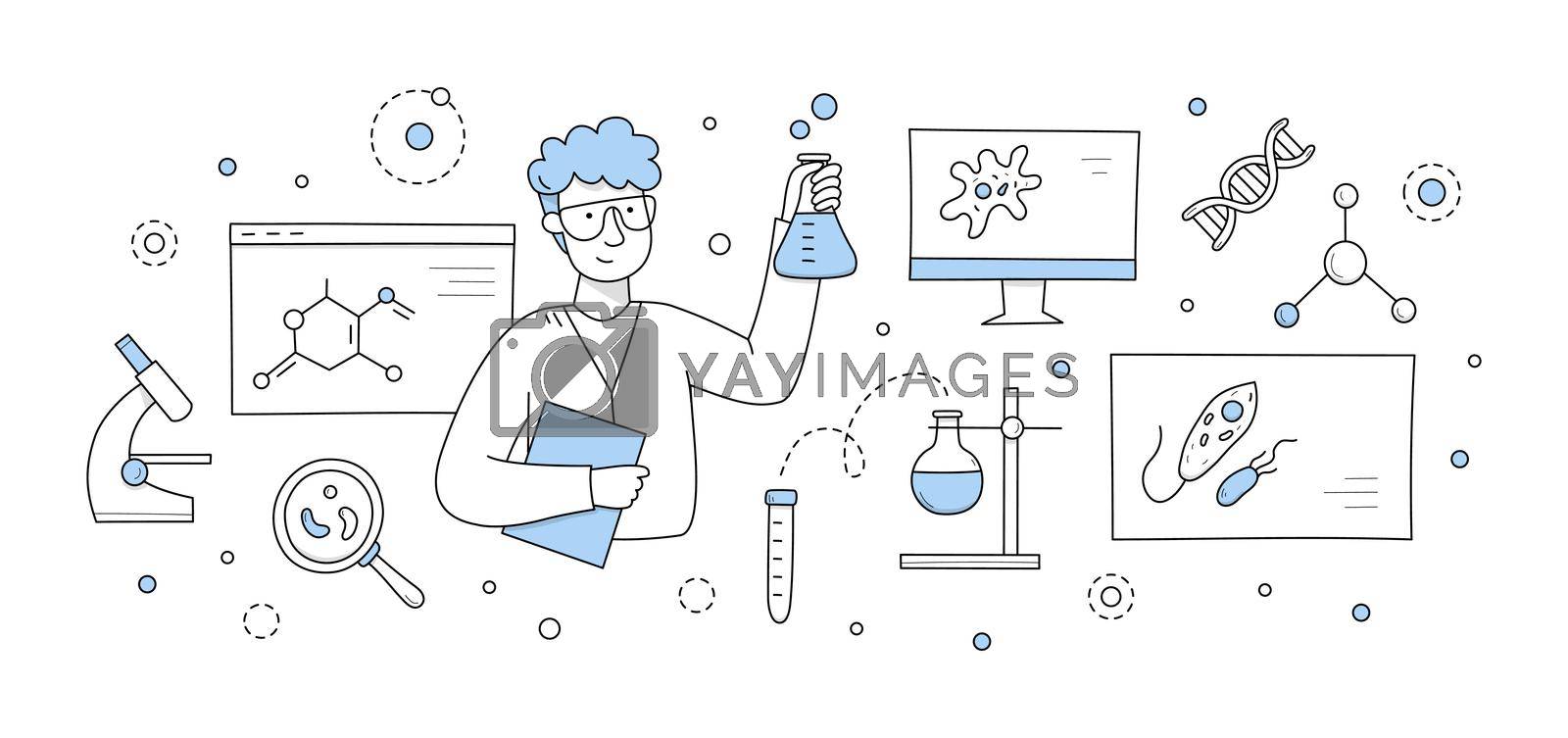Royalty free image of Science doodle concept, chemist holding beaker by vectorart