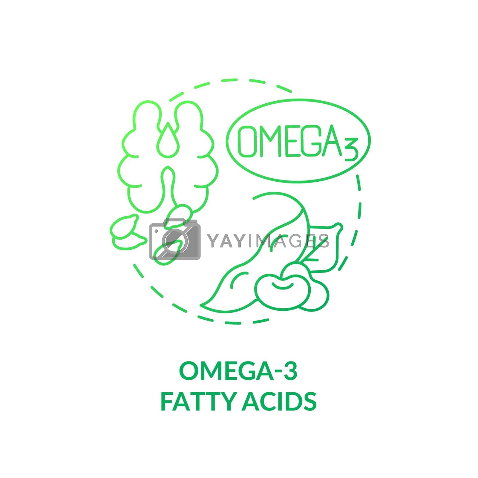 Omega three fatty acids green gradient concept icon. Vegan lifestyle and health. Source of nutrients abstract idea thin line illustration. Isolated outline drawing. Myriad Pro-Bold font used
