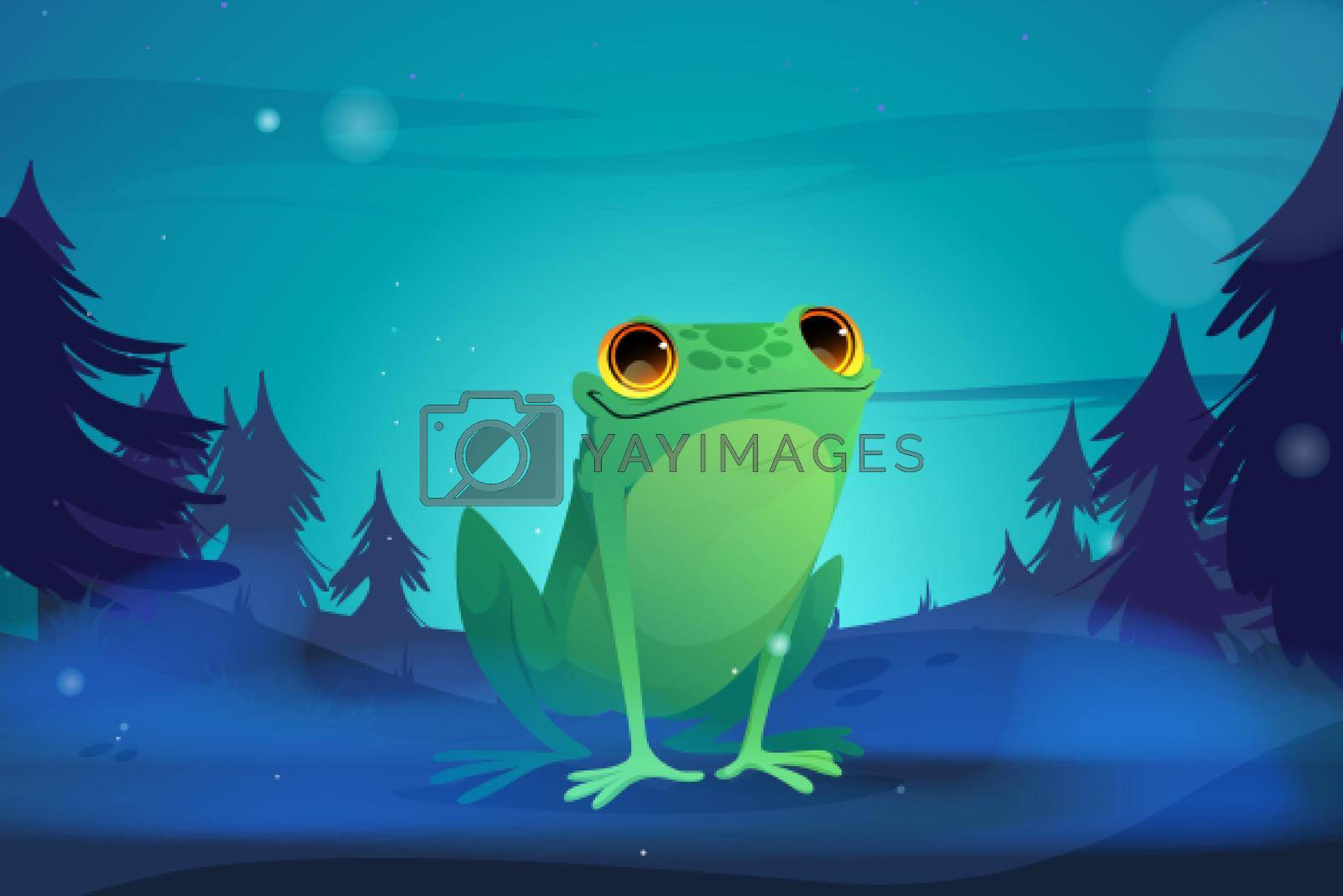 Royalty free image of Cartoon frog in night forest, wild funny toad by vectorart