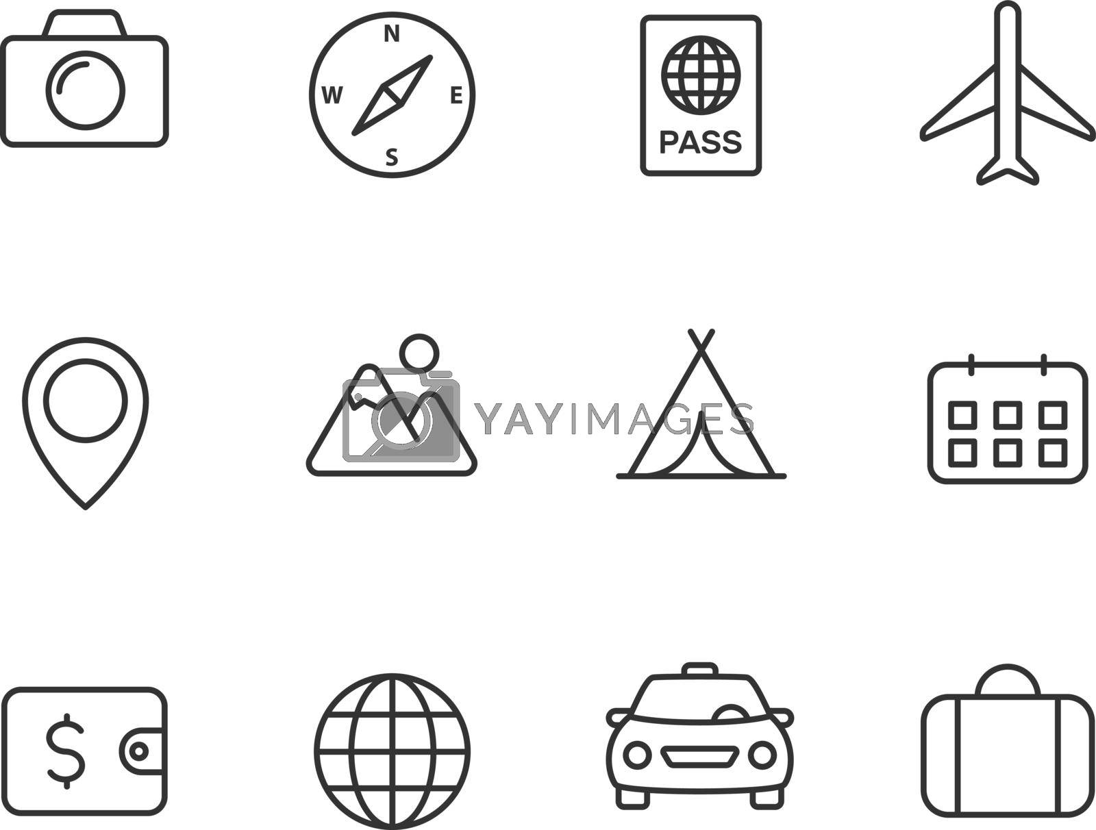 travel and tourism outline icon set. travel and tourism vector icons isolated on white background. for web and ui design