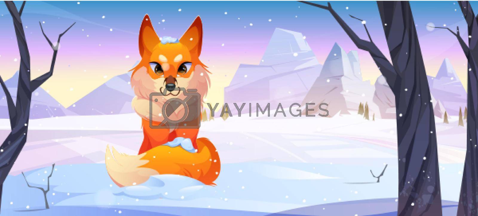 Royalty free image of Cartoon fox in winter forest beautiful wild animal by vectorart