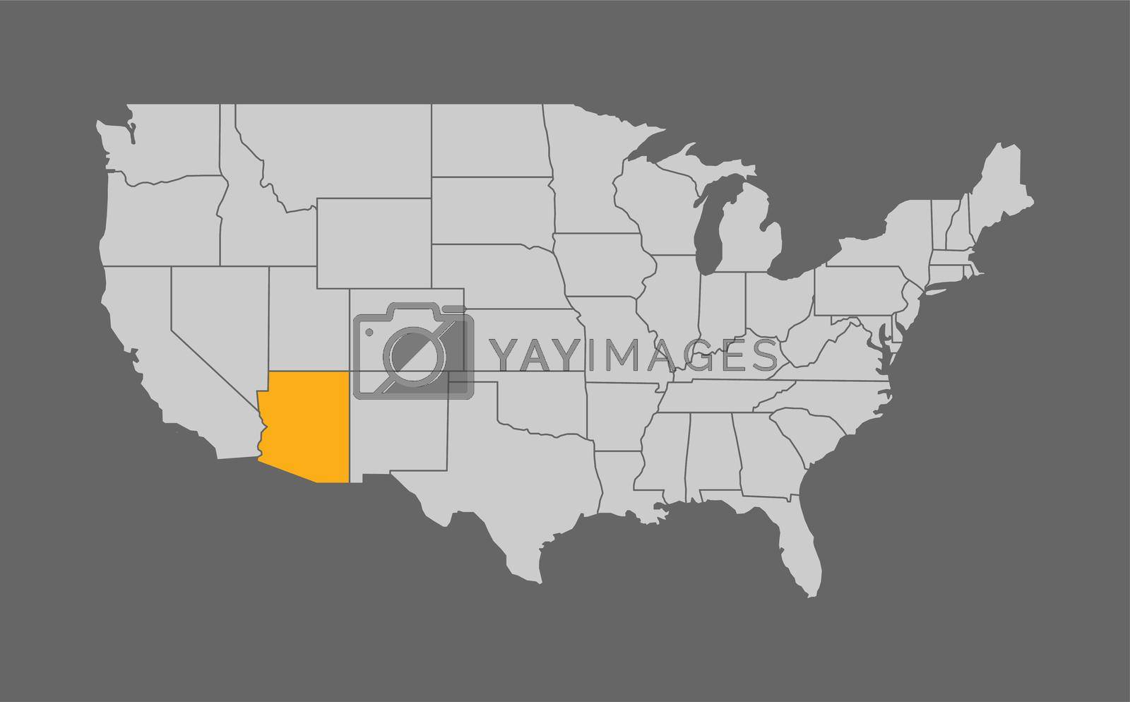 Map of the United States with Arizona highlight on grey background