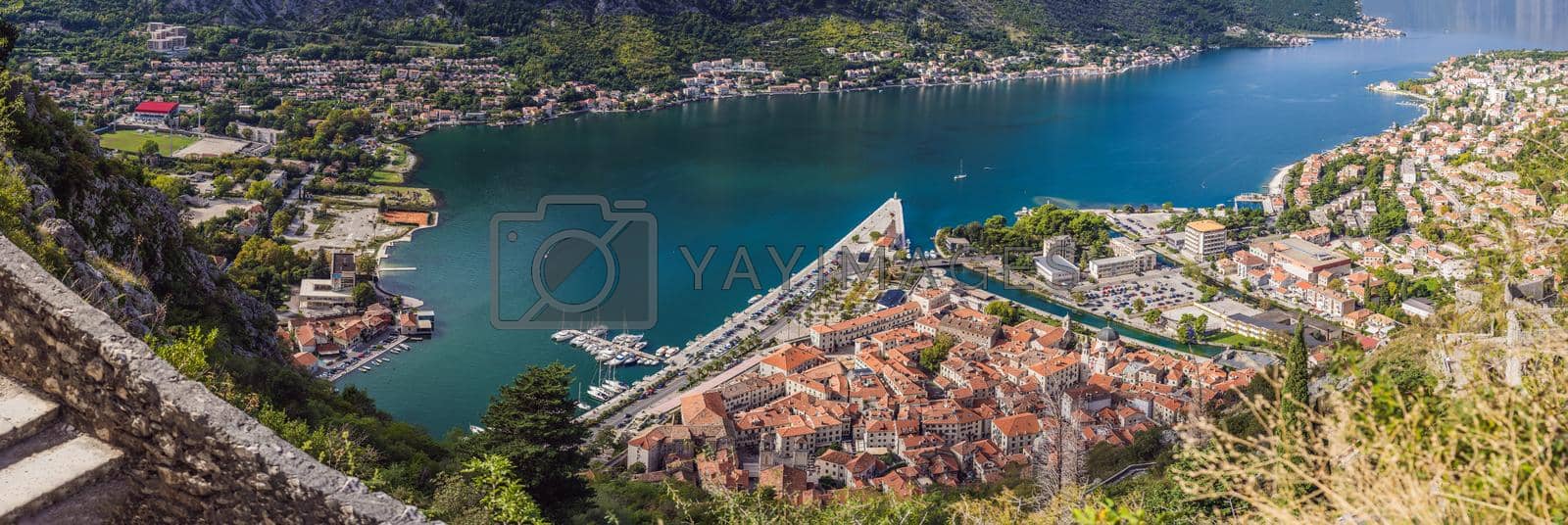 Royalty free image of Montenegro. Bay of Kotor, Gulf of Kotor, Boka Kotorska and walled old city. Fortifications of Kotor is on UNESCO World Heritage List since 1979 by galitskaya