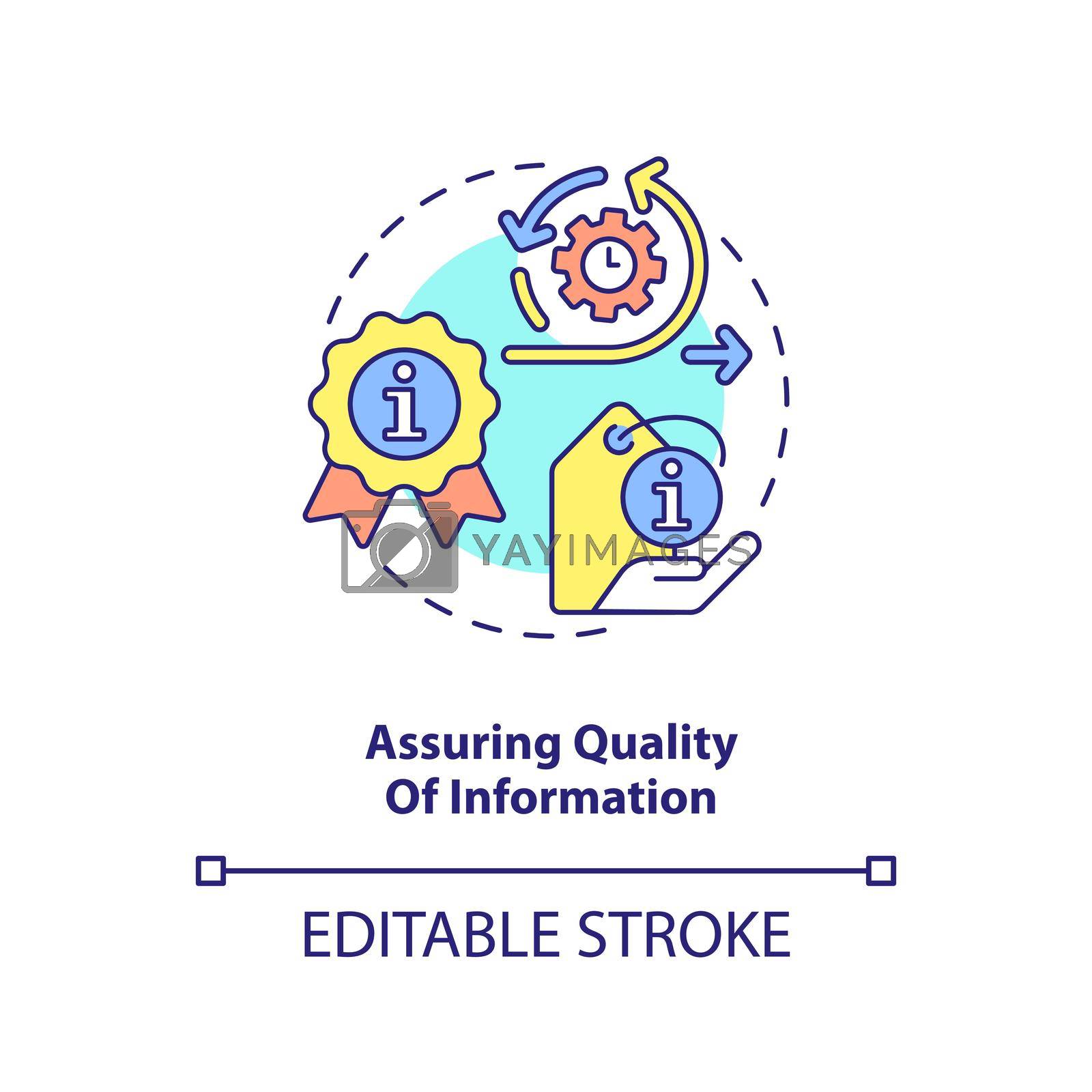 Assuring quality of information concept icon. Role of information industry abstract idea thin line illustration. Isolated outline drawing. Editable stroke. Arial, Myriad Pro-Bold fonts used