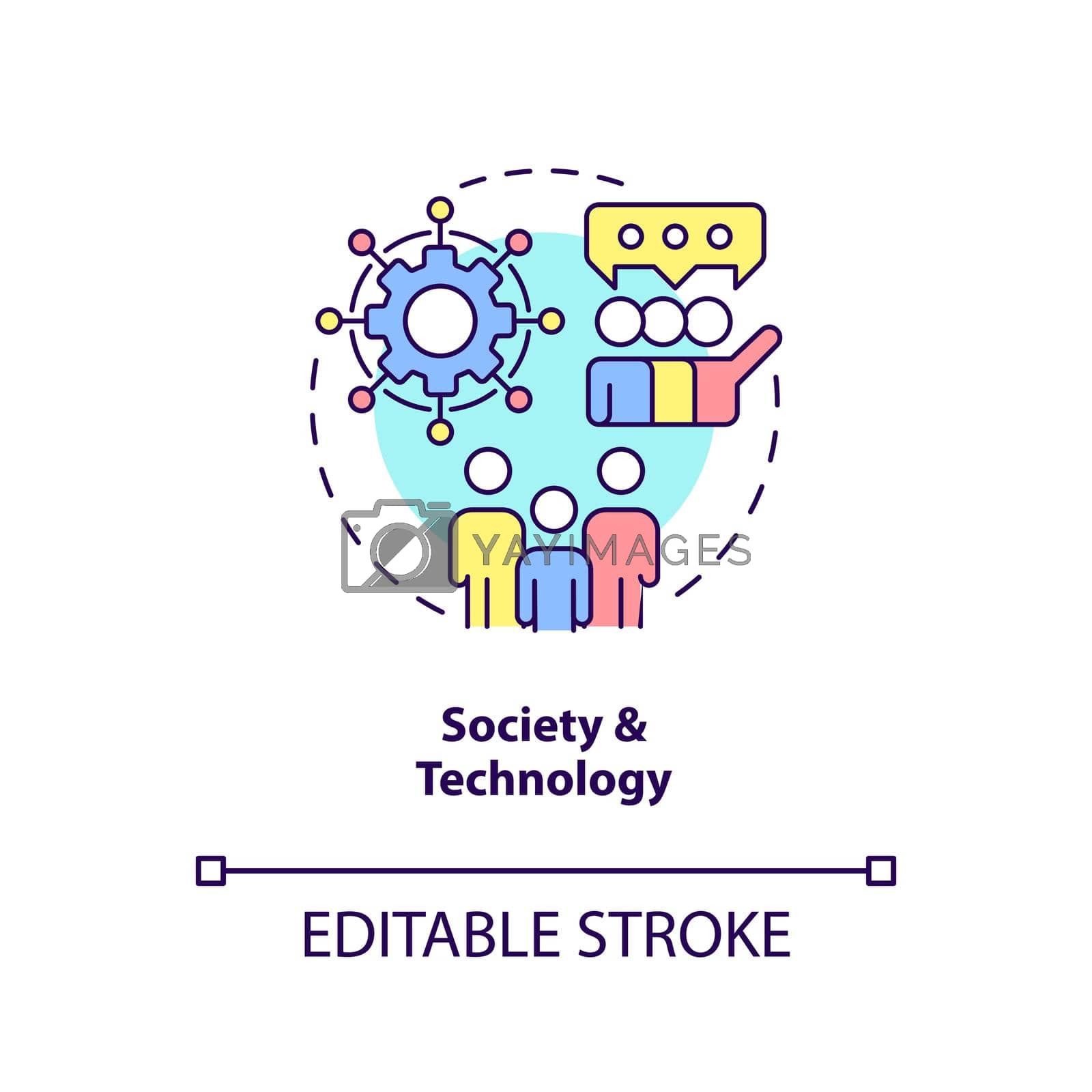 Society and technology concept icon. Information systems cooperation abstract idea thin line illustration. Co-dependence. Isolated outline drawing. Editable stroke. Arial, Myriad Pro-Bold fonts used