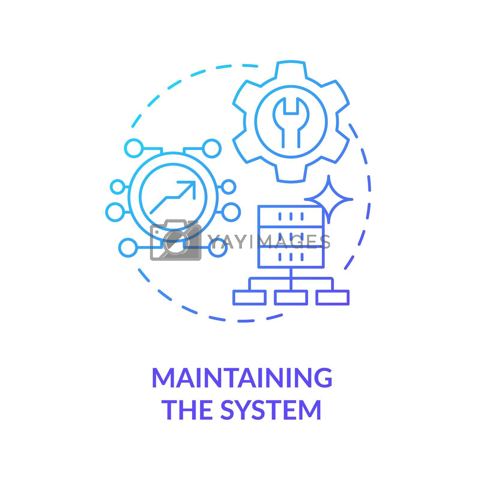 Maintaining system blue gradient concept icon. Information system development life cycle abstract idea thin line illustration. Coordination. Isolated outline drawing. Myriad Pro-Bold font used