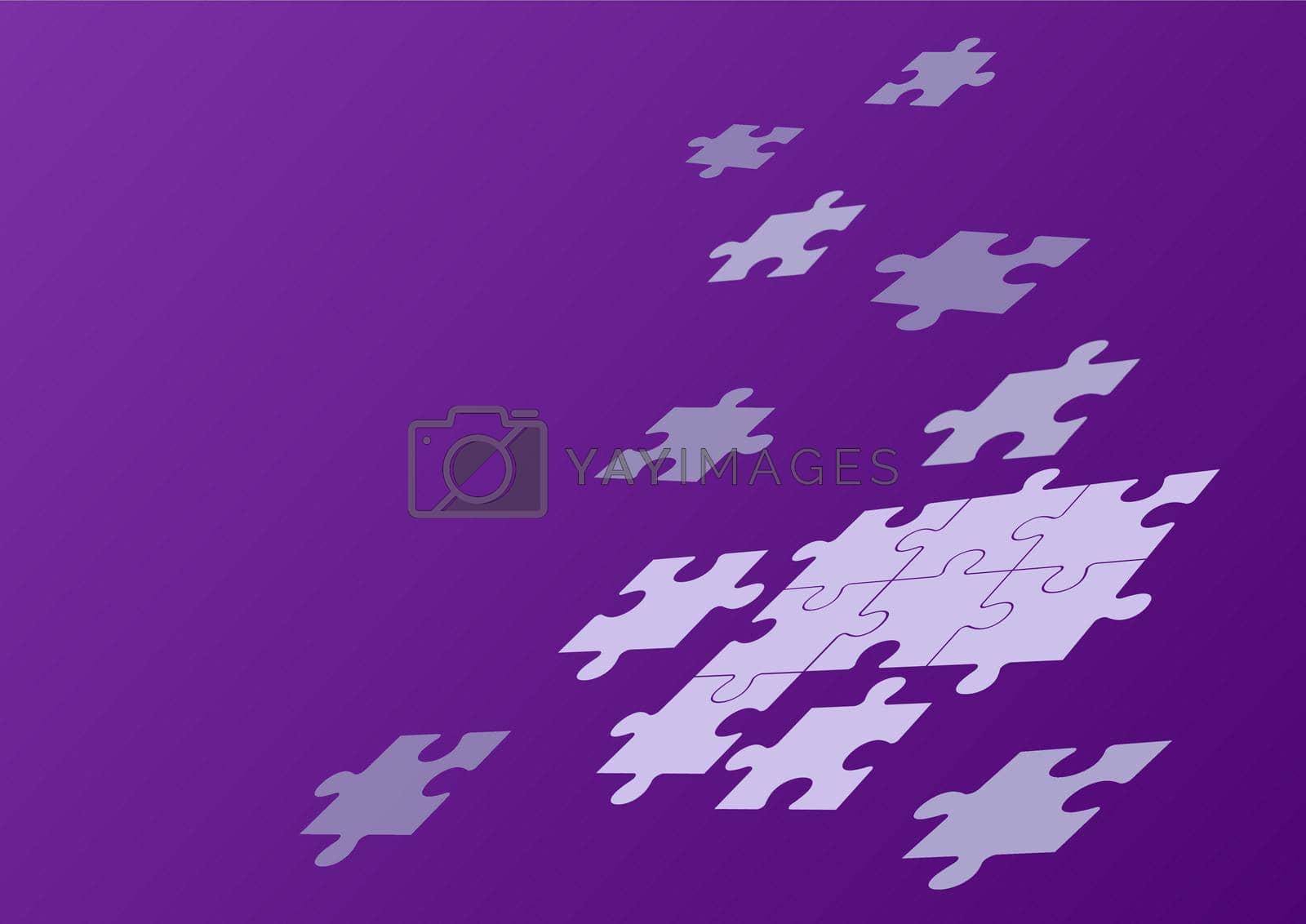 Royalty free image of Jigsaw puzzle pieces hovering above blank space merging together symbolizing realization of new ideas displaying successfully accomplishing project goals. by nialowwa