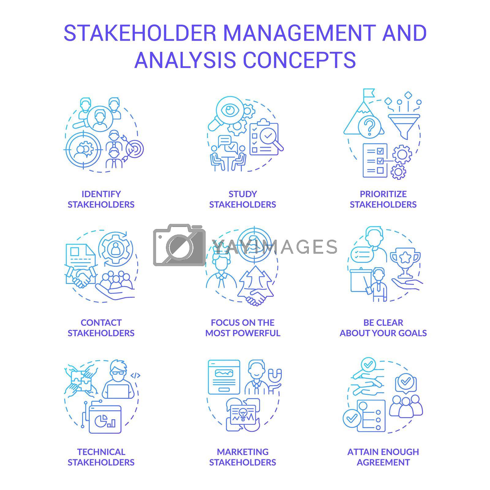 Royalty free image of Stakeholder management and analysis blue gradient concept icons set by bsd
