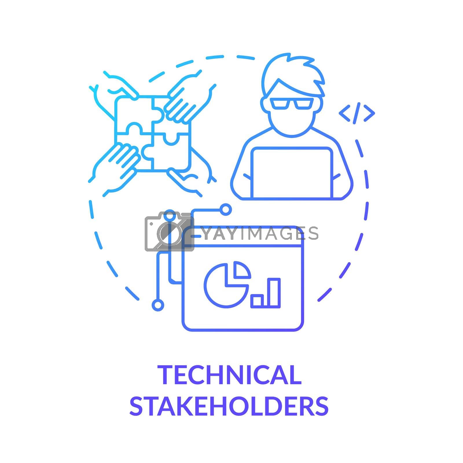Technical stakeholders blue gradient concept icon. IT specialist and developer. Type of stakeholder abstract idea thin line illustration. Isolated outline drawing. Myriad Pro-Bold font used