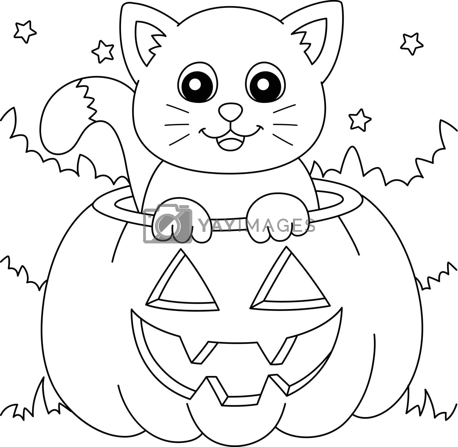 Royalty free image of Pumpkin Cat Halloween Coloring Page for Kids by abbydesign