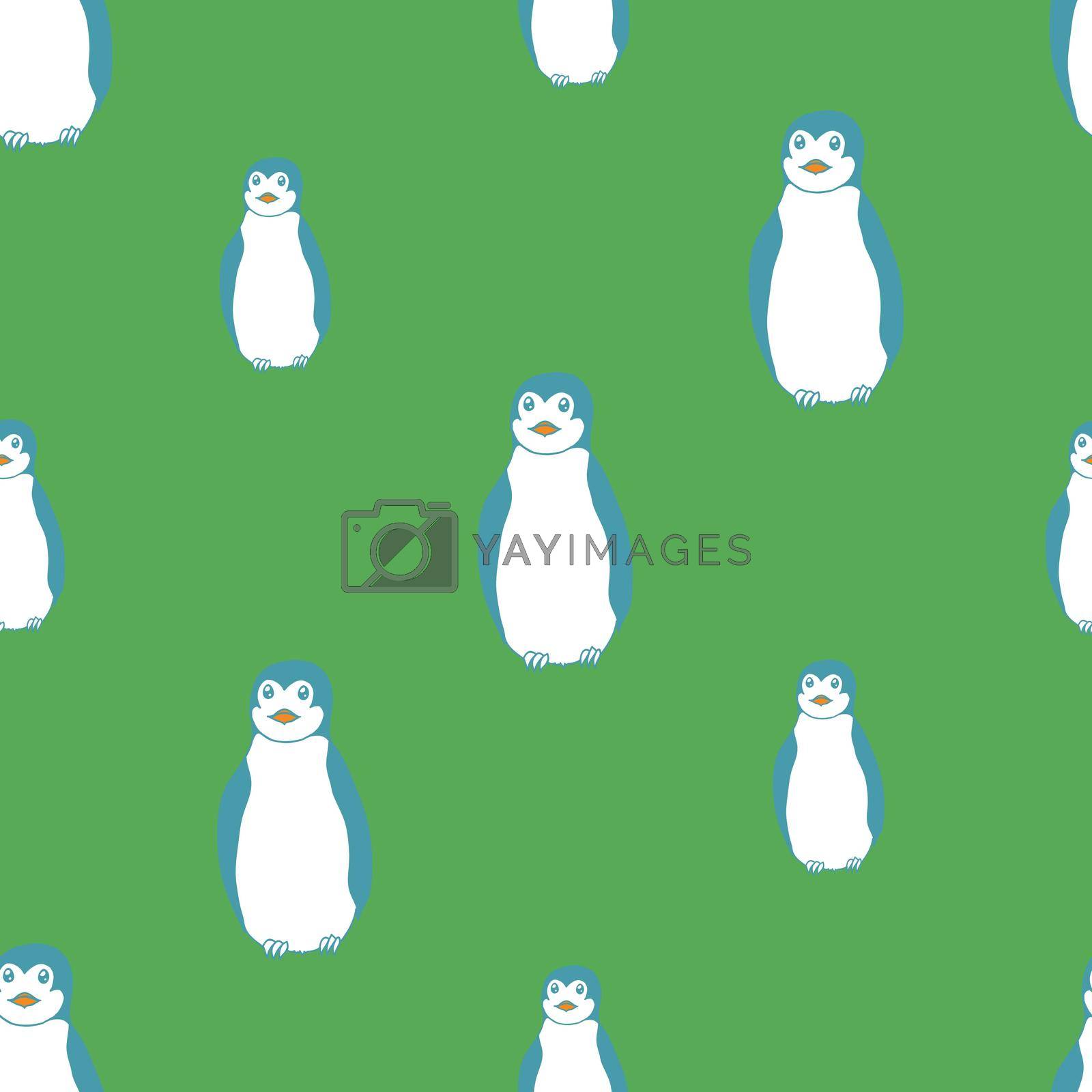 Royalty free image of Children's novelty penguins in checker pattern on green background. by rosewg