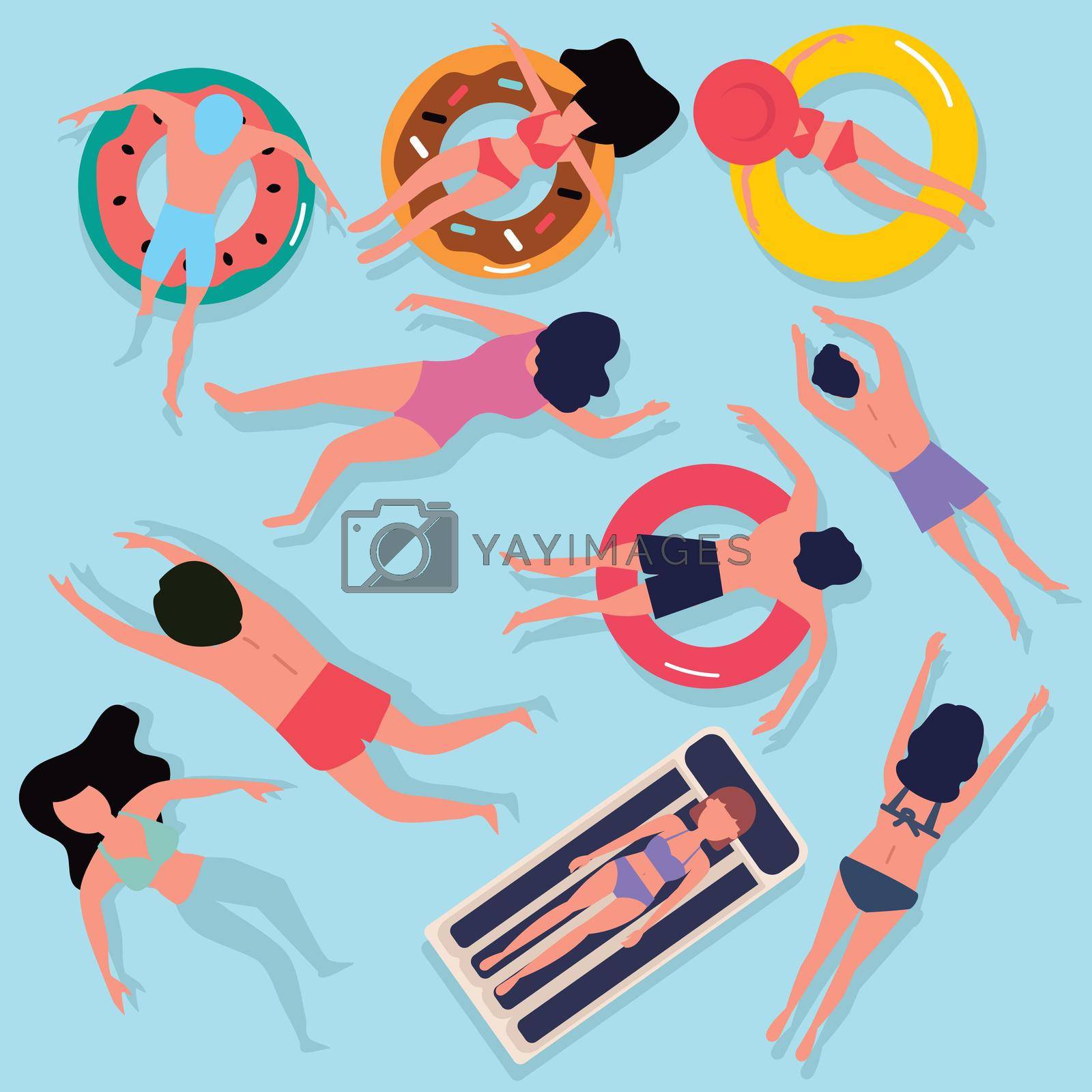 Top view People swimming Summer set