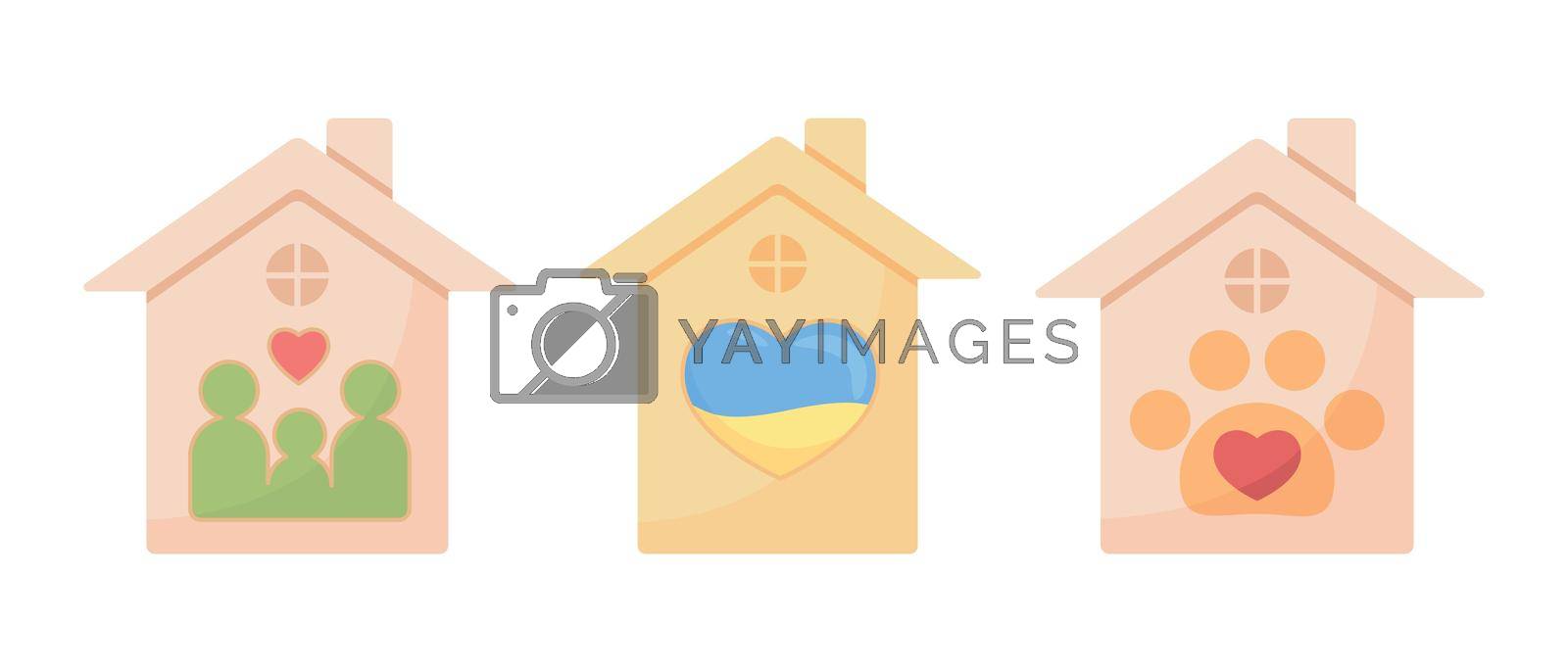Facilities providing relief to refugees and pets semi flat color vector object set. Full sized items on white. Simple cartoon style illustration collection for web graphic design and animation
